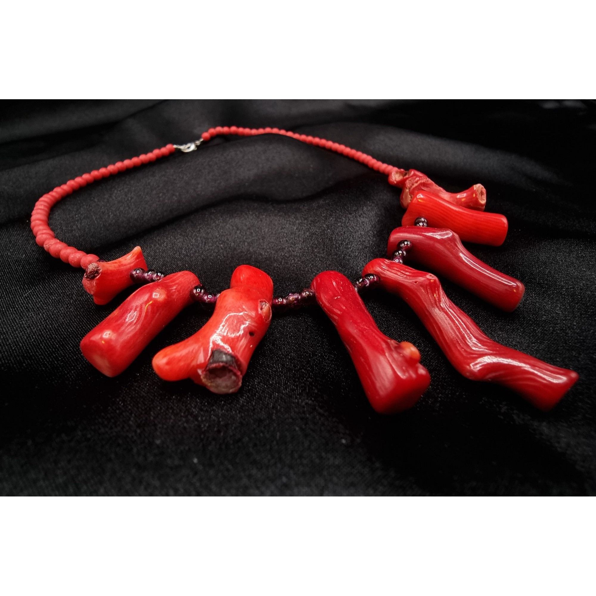 Vintage Vintage Genuine Red Coral & Garnet Beaded Necklace With Silv Size ONE SIZE - 4 Thumbnail