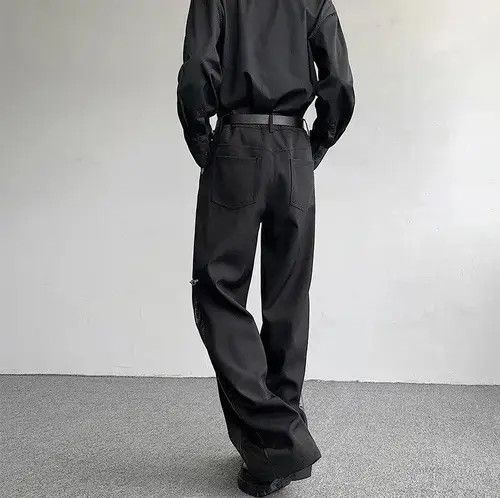 Jean Avant garde retro buckle pu leather mix pleated pants Size US 32 / EU 48 - 6 Thumbnail