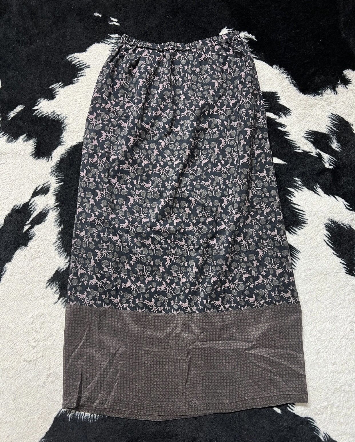 image of Dries Van Noten Flower Print Stitching Long Overskirt in Black, Women's (Size 24)