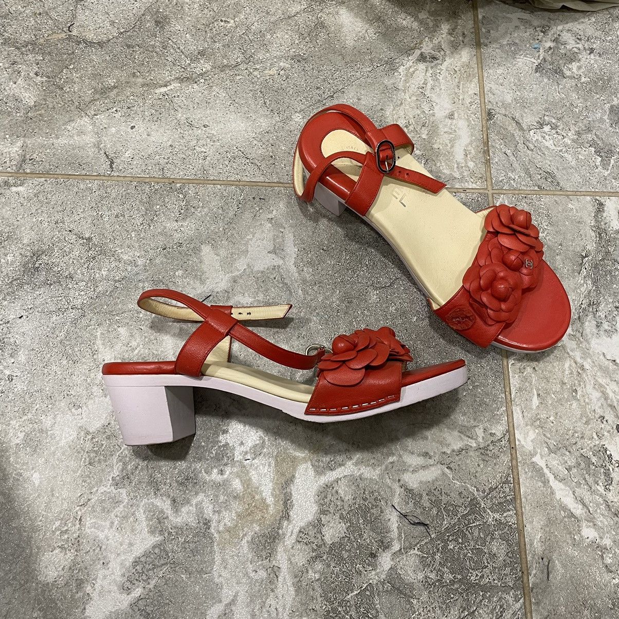 Chanel Chanel Orange rad Leather Camellia Ankle Strap Sandals slip Size US 9 / IT 39 - 1 Thumbnail