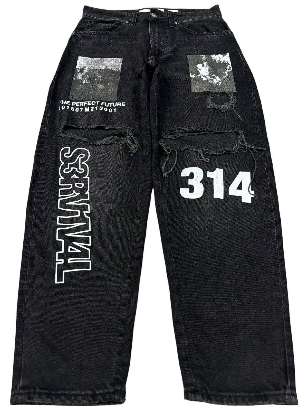 JNCO Bershka Black Faded Baggy Tapered Distressed Grunge Jeans Size US 30 / EU 46 - 1 Thumbnail