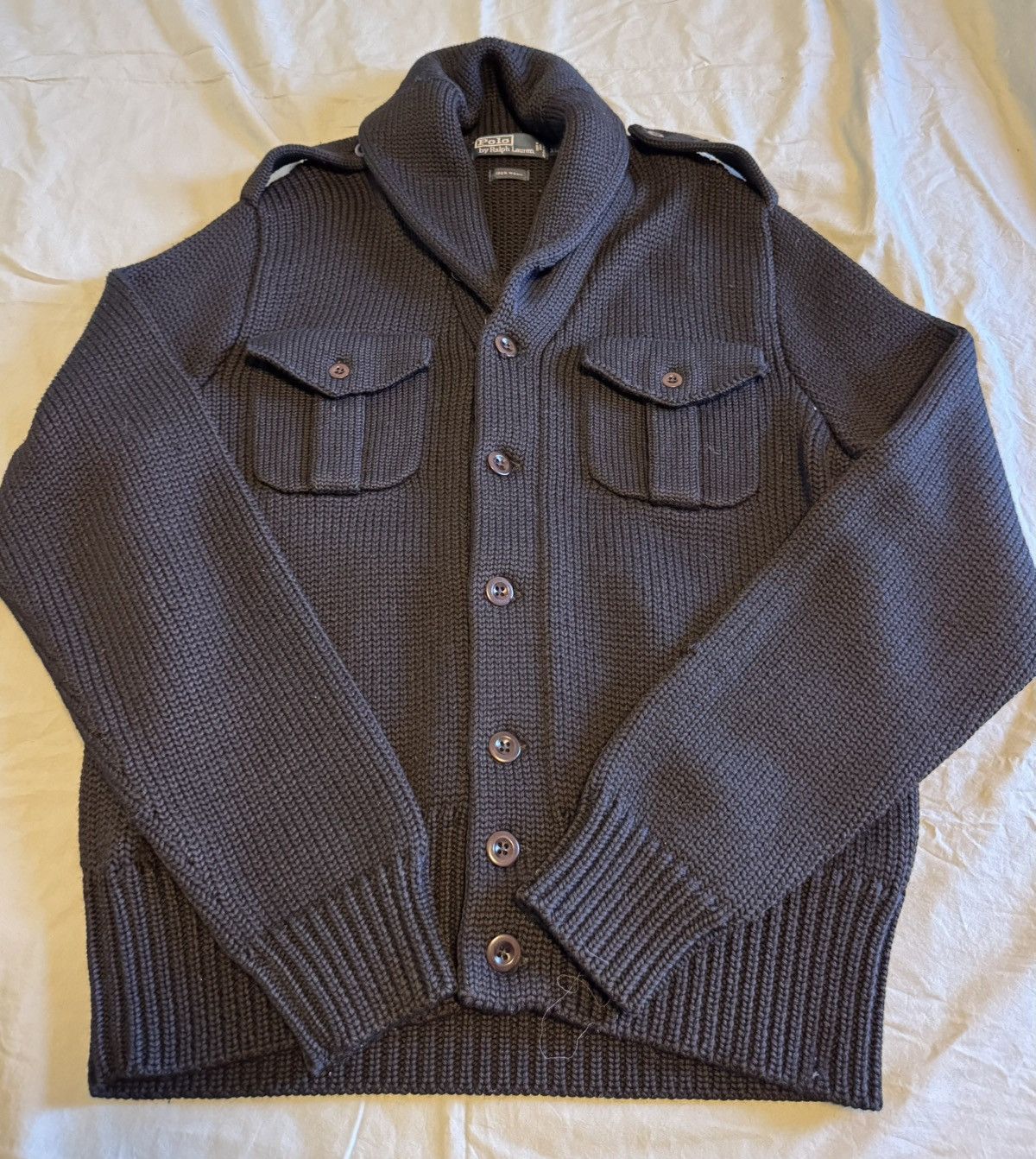 Polo Ralph Lauren Polo Ralph Lauren XL Wool Chunky Knit Military Shawl Sweater Size US XL / EU 56 / 4 - 1 Thumbnail