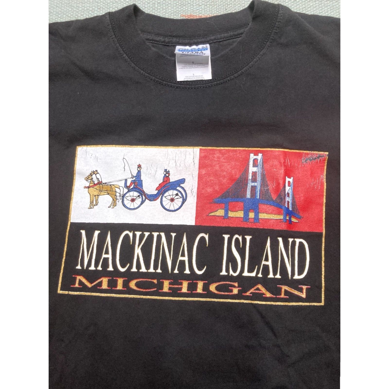 Vintage VINTAGE Michigan Black T-Shirt Mackinac Island Bridge Adult L Men Size US L / EU 52-54 / 3 - 2 Thumbnail