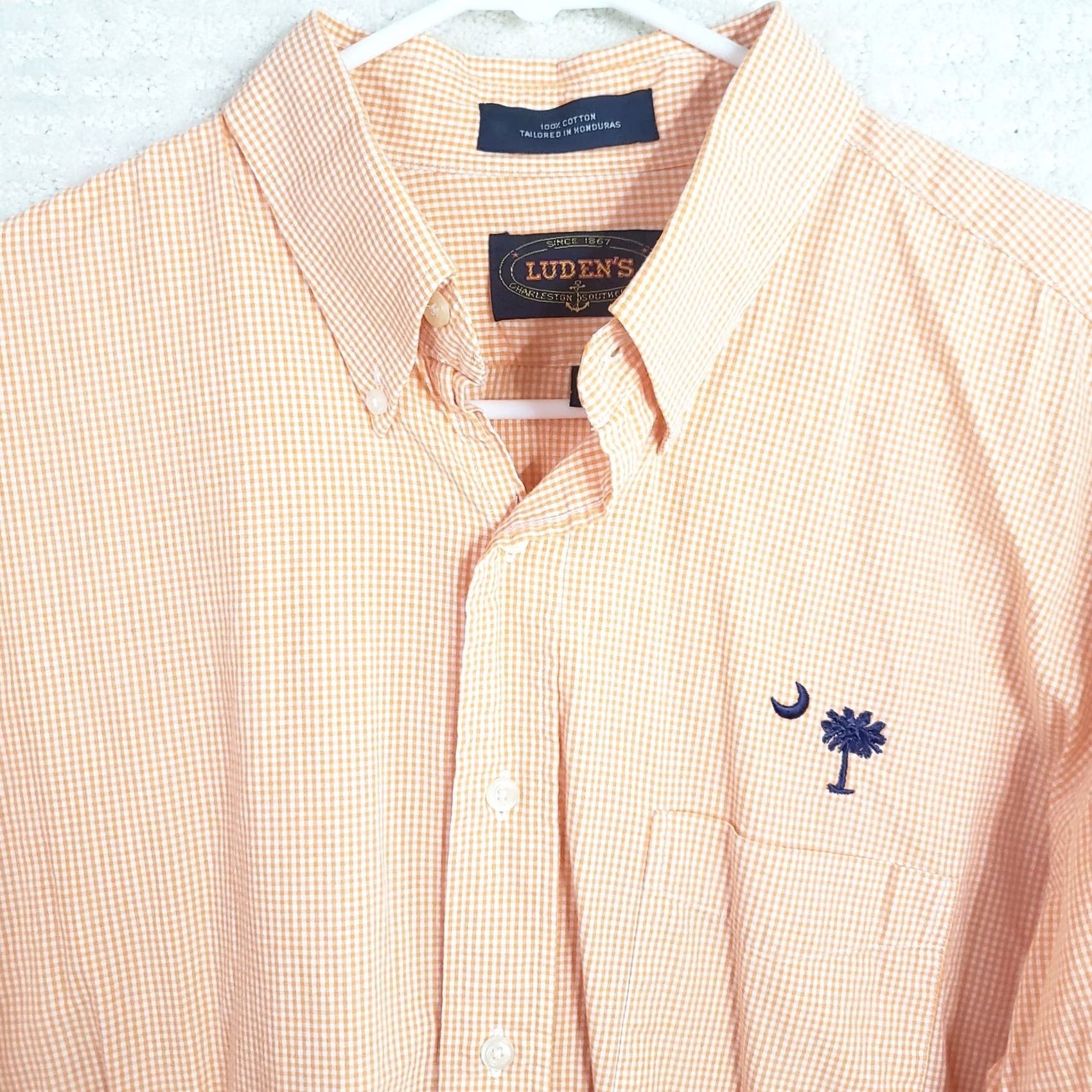 Vintage VINTAGE Ludens Dress Shirt Men L Orange Check Long Sleeve Embroidered SC Logo Button-Down Collar Shirt Size 42R - 3 Thumbnail