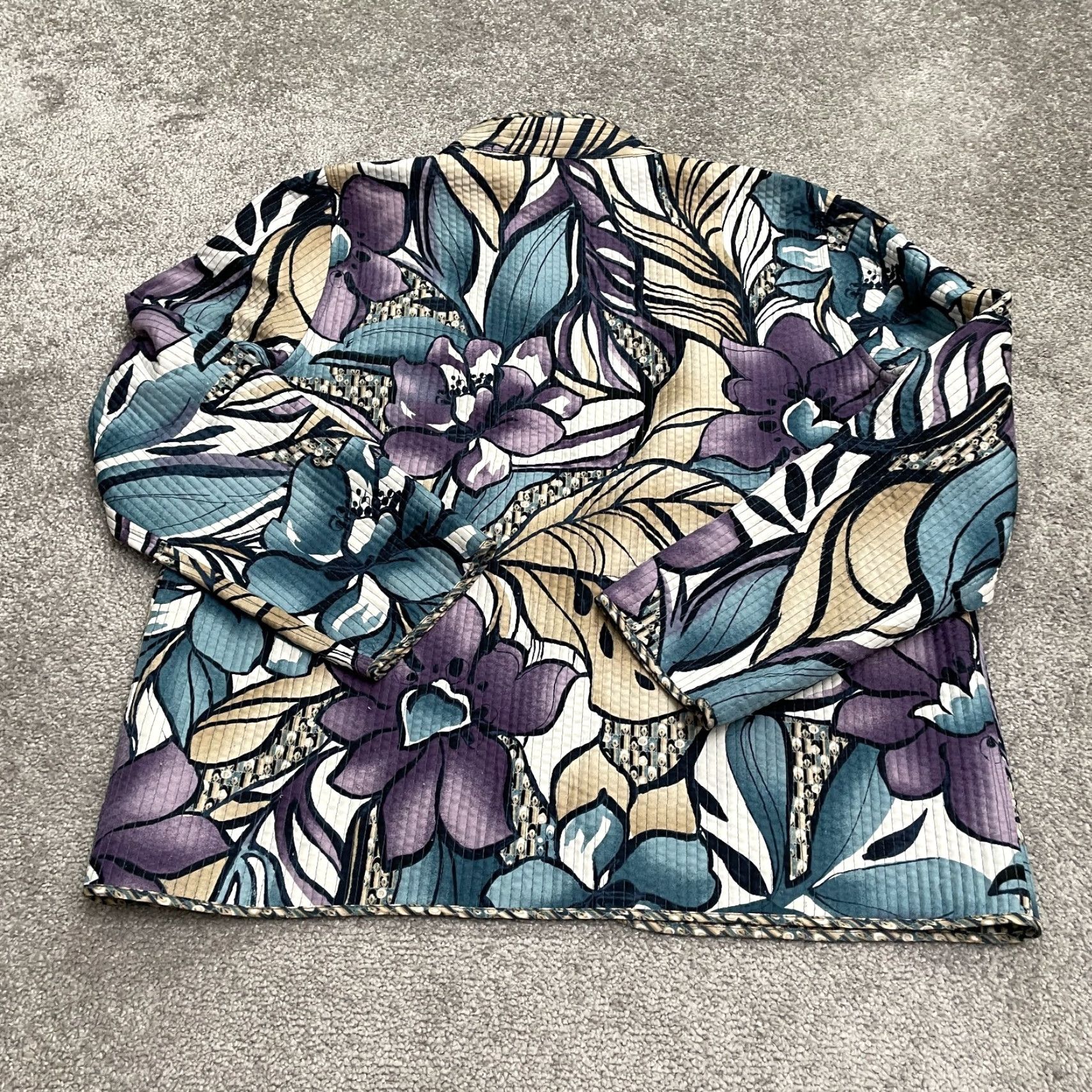 Vintage Alfred Dunner Jacket Womens 12 Purple Floral Reversible Open All Seasons Long Sleeve Casual Workwear Classic Designer Size XL / US 12-14 / IT 48-50 - 2 Thumbnail