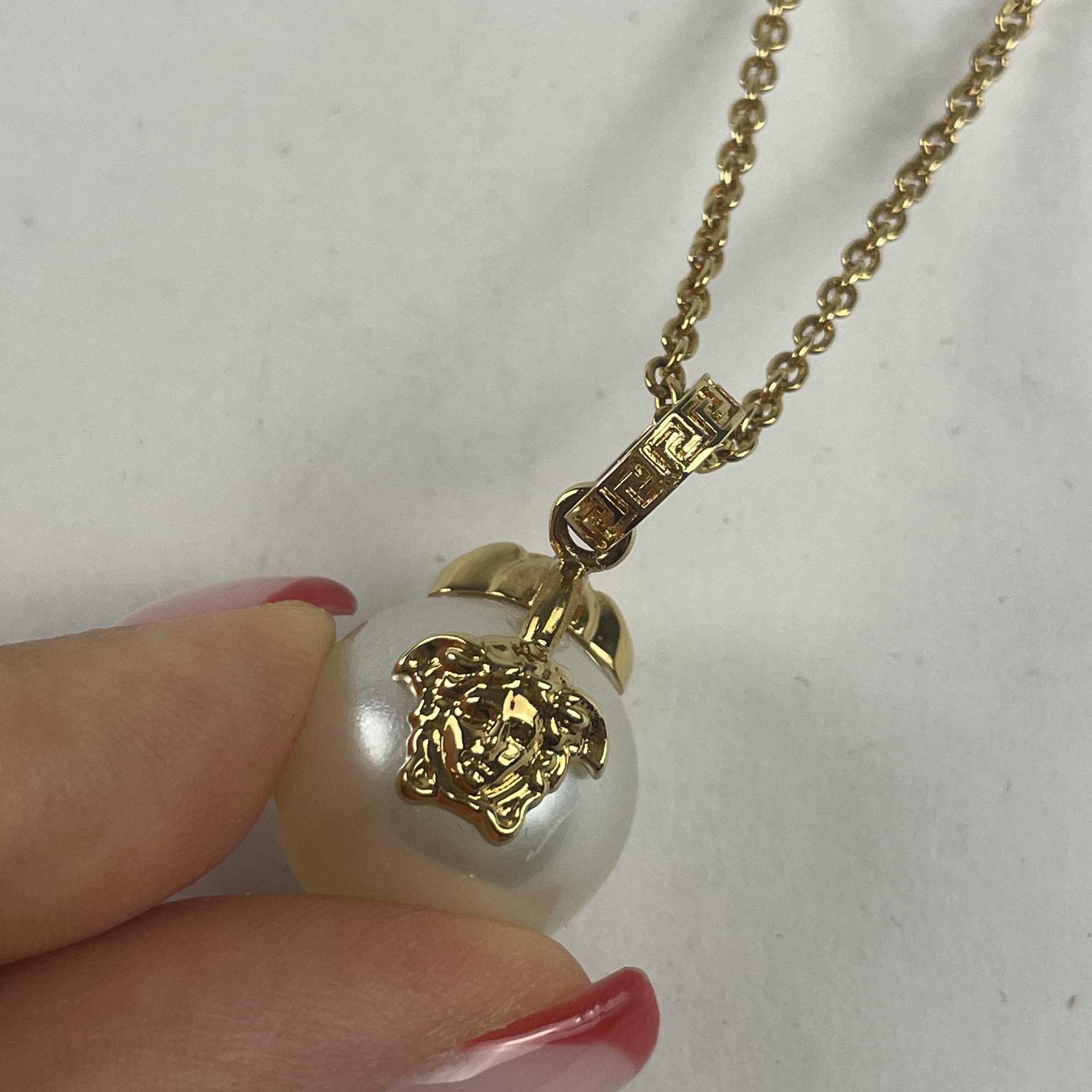 Versace NEW Versace Gold Plated White Pearl Medusa Necklace Size ONE SIZE - 4 Thumbnail