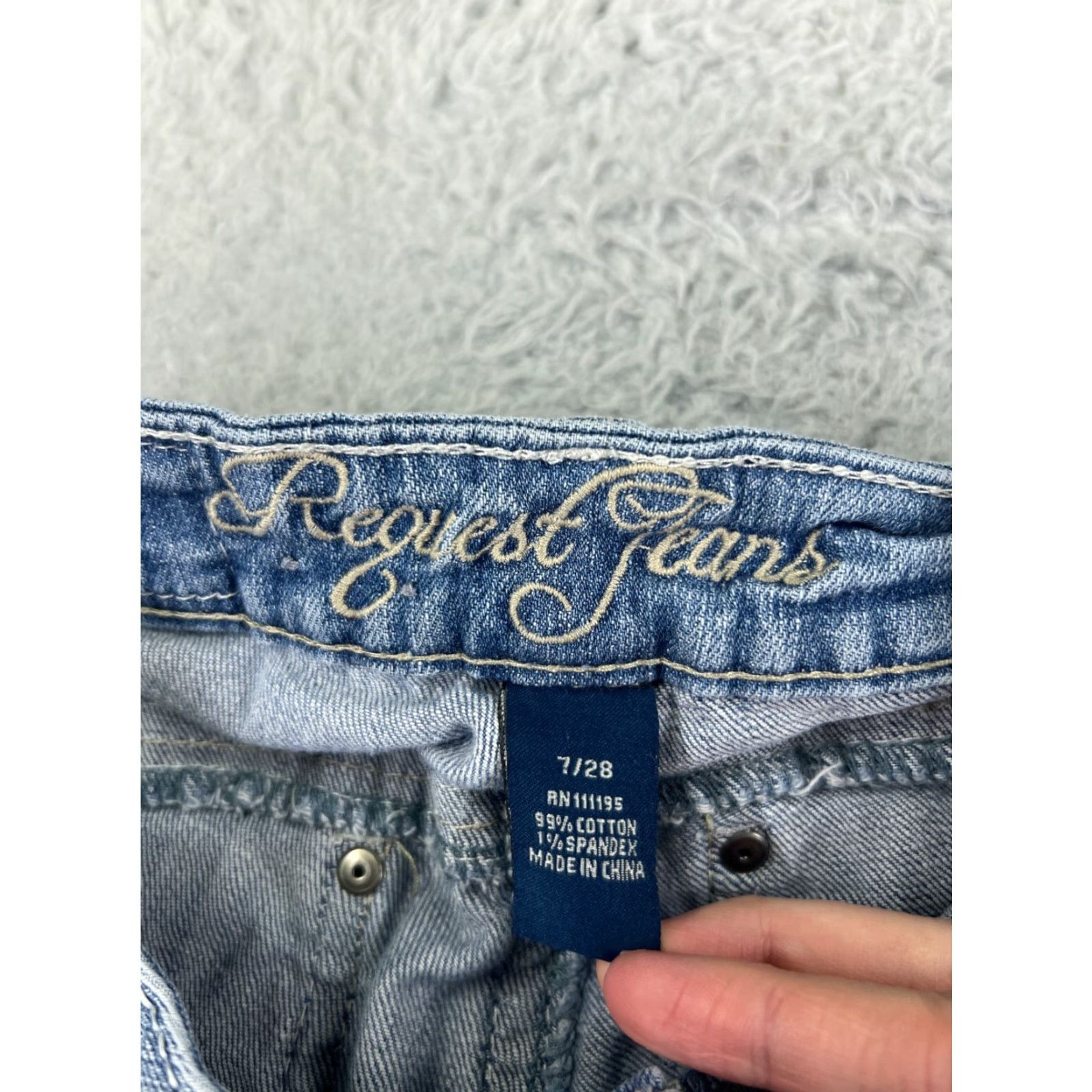 Vintage Request Jeans Womens 7 Blue Denim Bootcut Distressed Embroidered 27x28 Size 28" / US 6 / IT 42 - 3 Thumbnail
