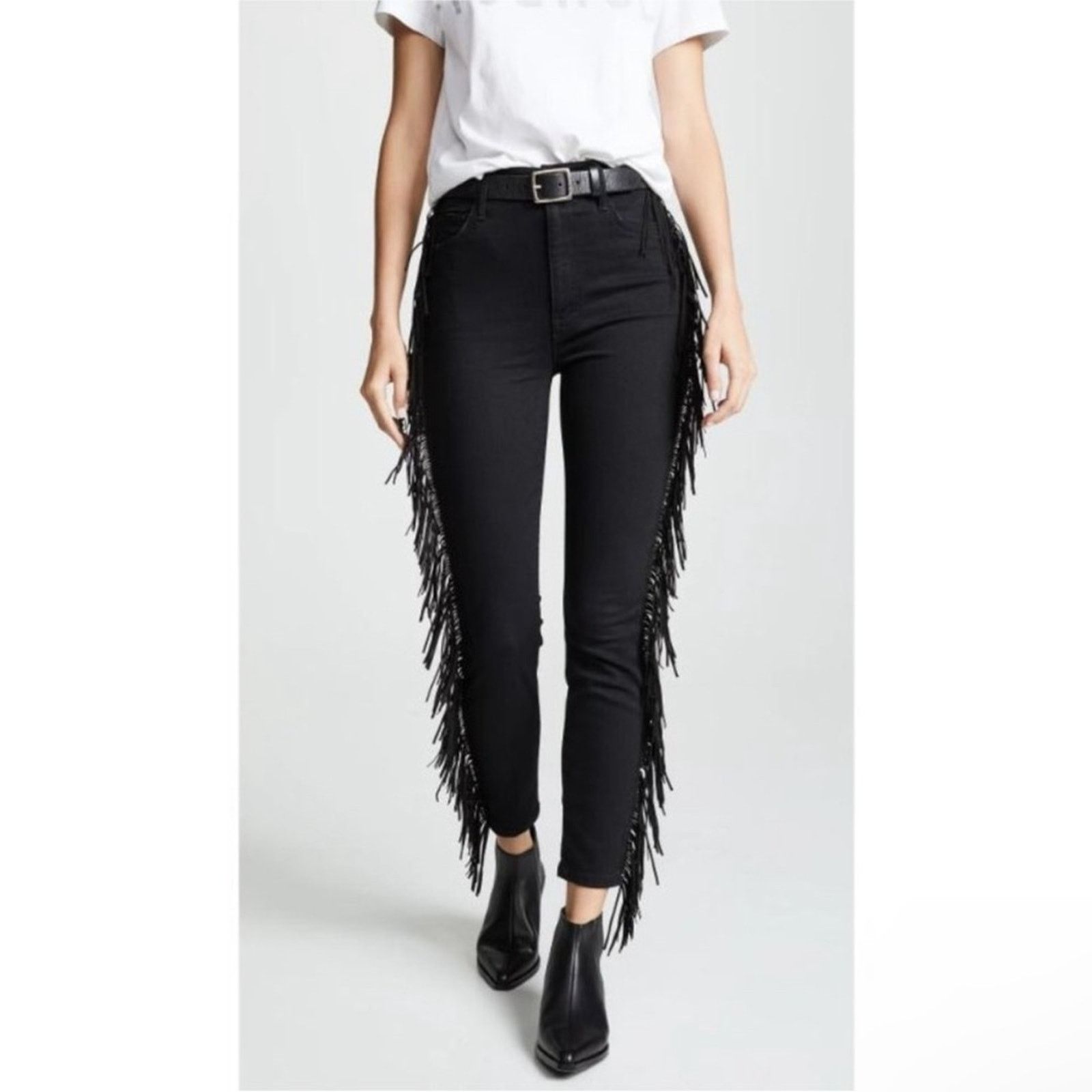 MOTHER Mother The Swooner Ankle The Whip Black Fringe Skinny Jeans Size 30" / US 8 / IT 44 - 1 Thumbnail