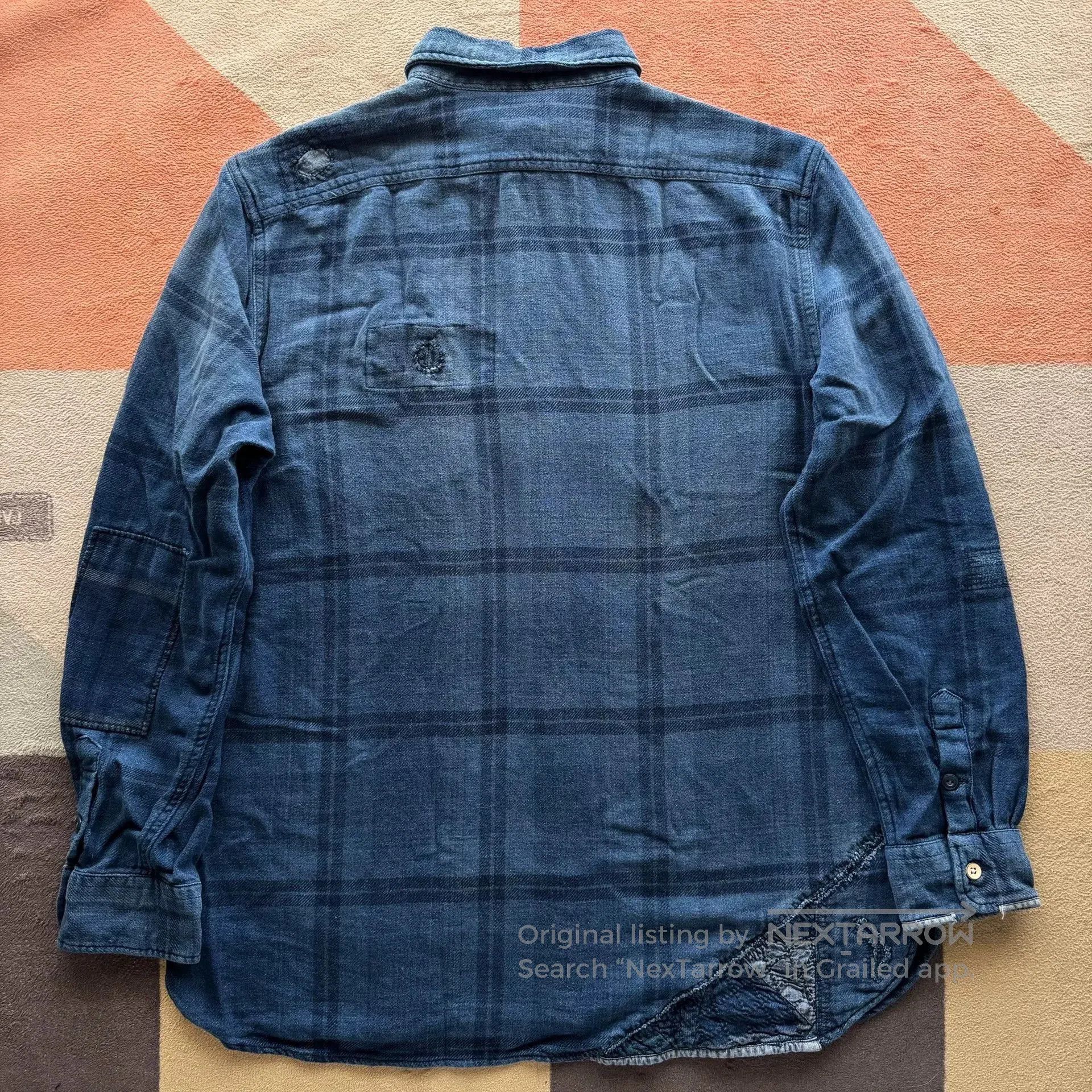 RRL Ralph Lauren Ralph Lauren Indigo Sashiko Patch Shirt. Size US XL / EU 56 / 4 - 2 Thumbnail