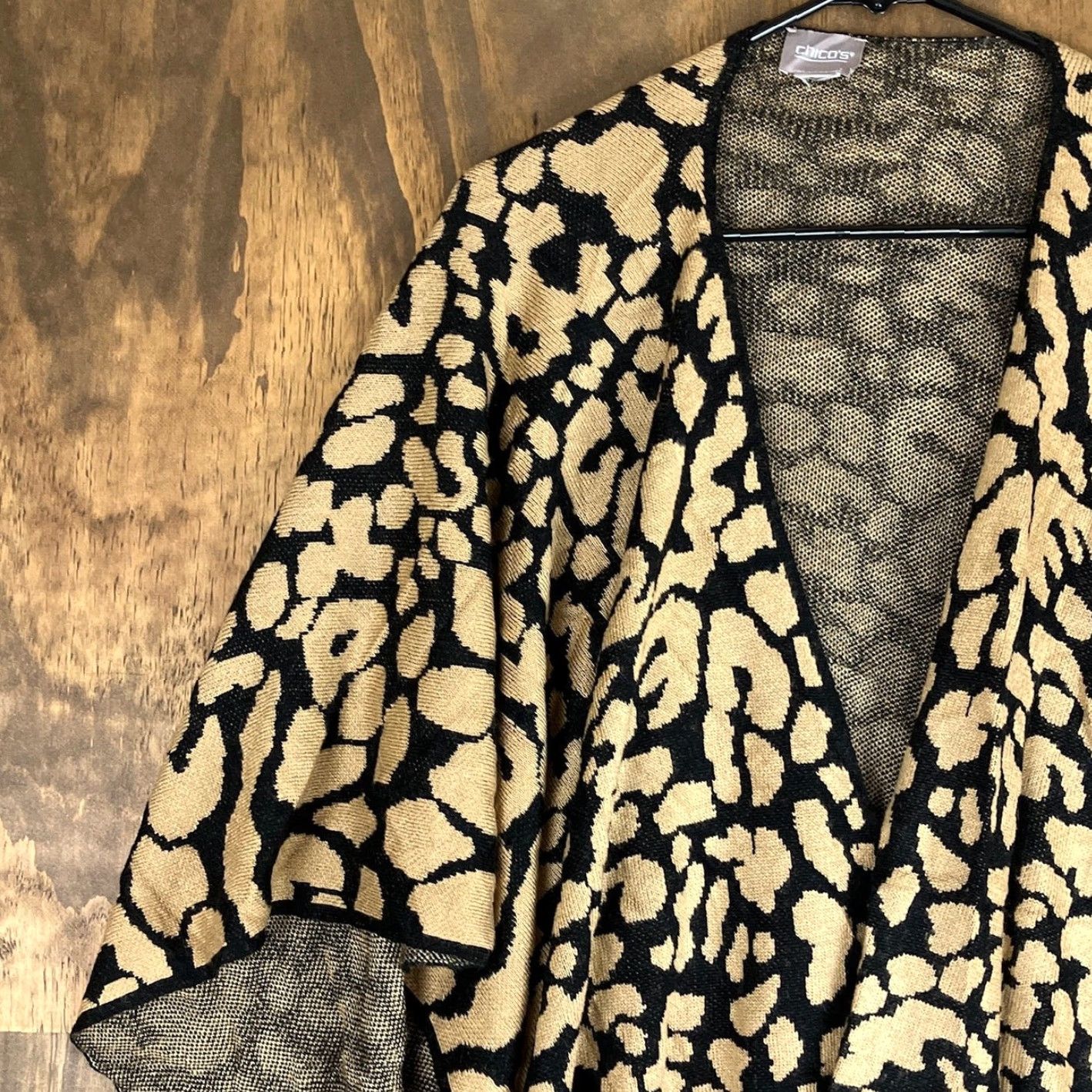 Vintage Travelers by Chico's Chicos Sweater Animal Print Tie Up Kimono Poncho L/XL Womens Short Sleeve Open Wrap - Tan, 0 Size L / US 10 / IT 46 - 4 Thumbnail