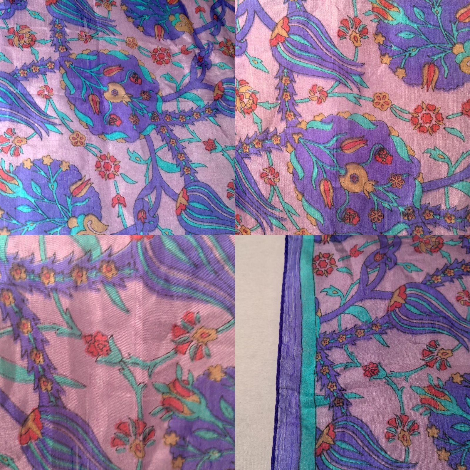 Vintage VINTAGE Scarf Purple Blue Gold Floral Medallion Rectangle Distressed Silk 18.5x67" READ Womens Size ONE SIZE - 11 Thumbnail