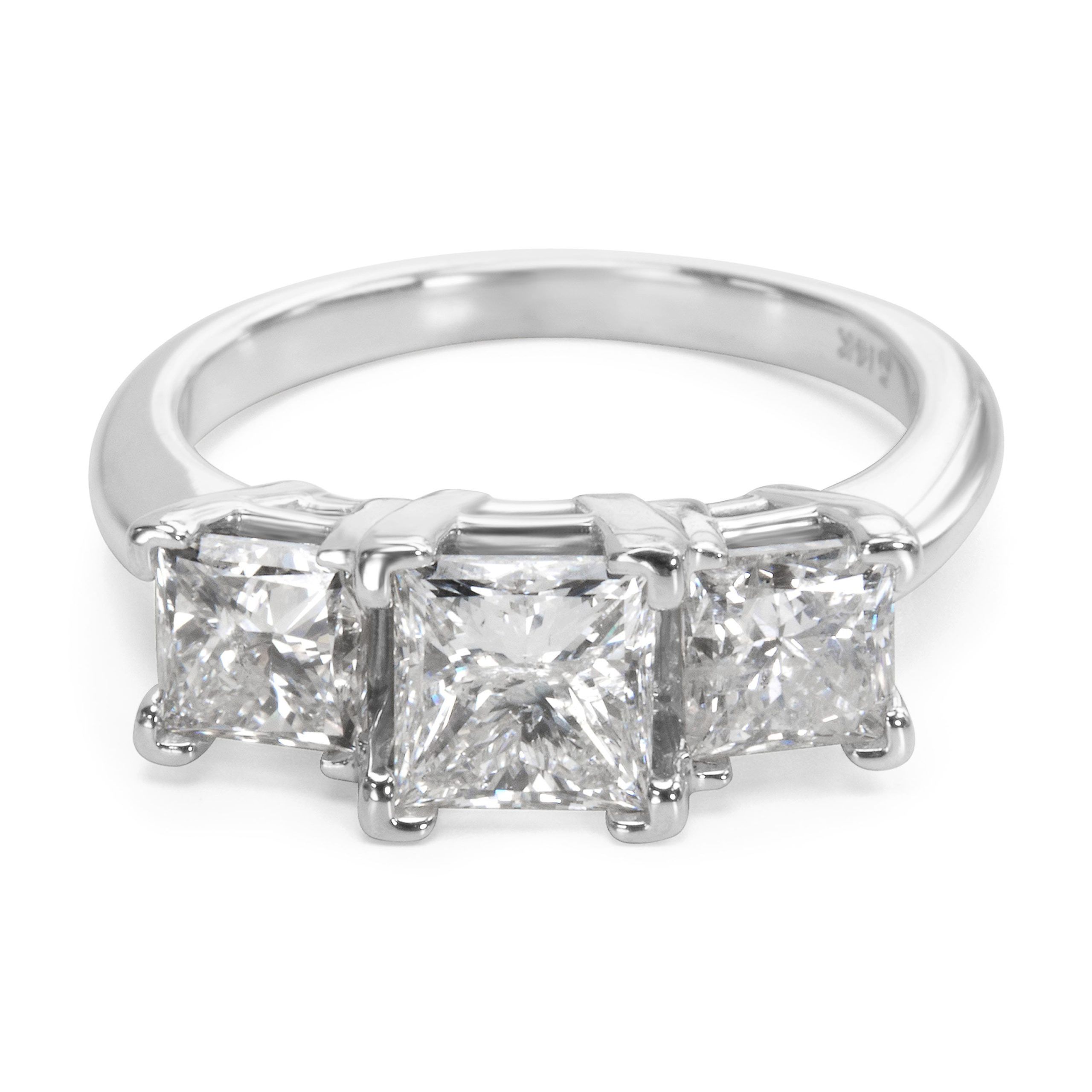 image of Louis Vuitton Three Stone Princess Cut Diamond Engagement Ring In 14K White Gold (2.50 Ctw), Women'