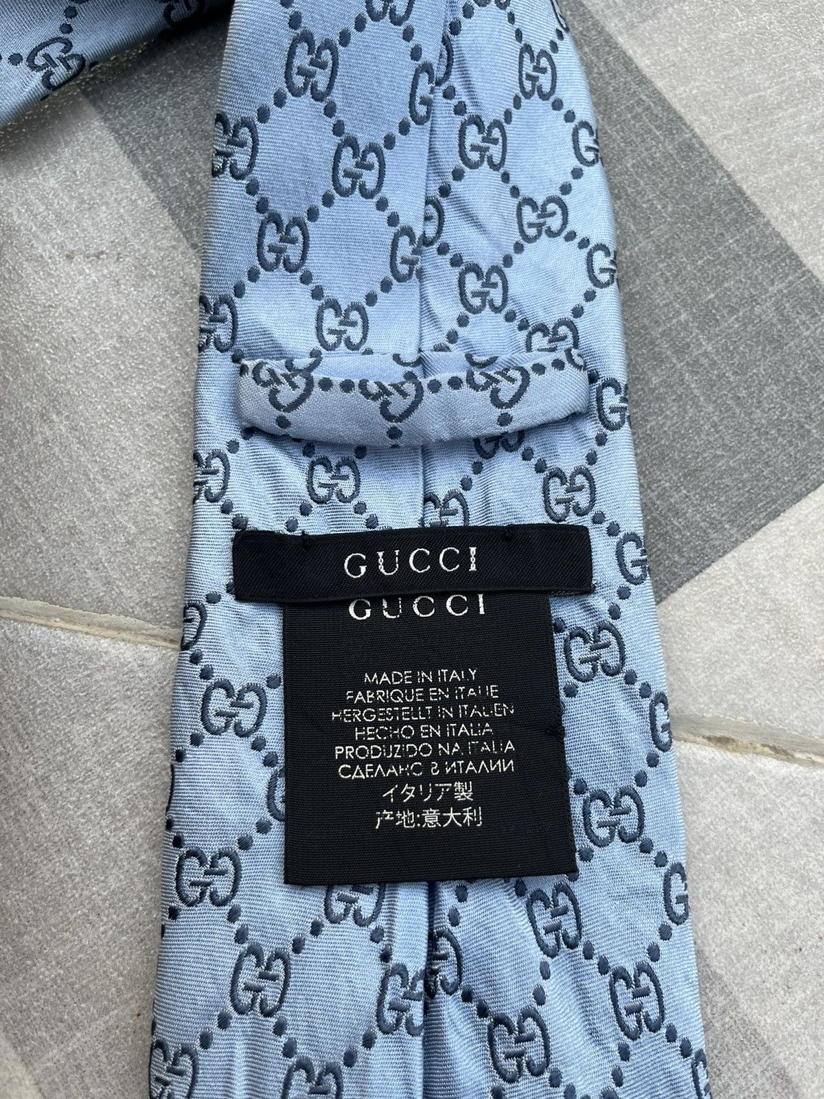 Gucci 90’s Gucci GG Sky Blue Silk Tie Size ONE SIZE - 6 Thumbnail