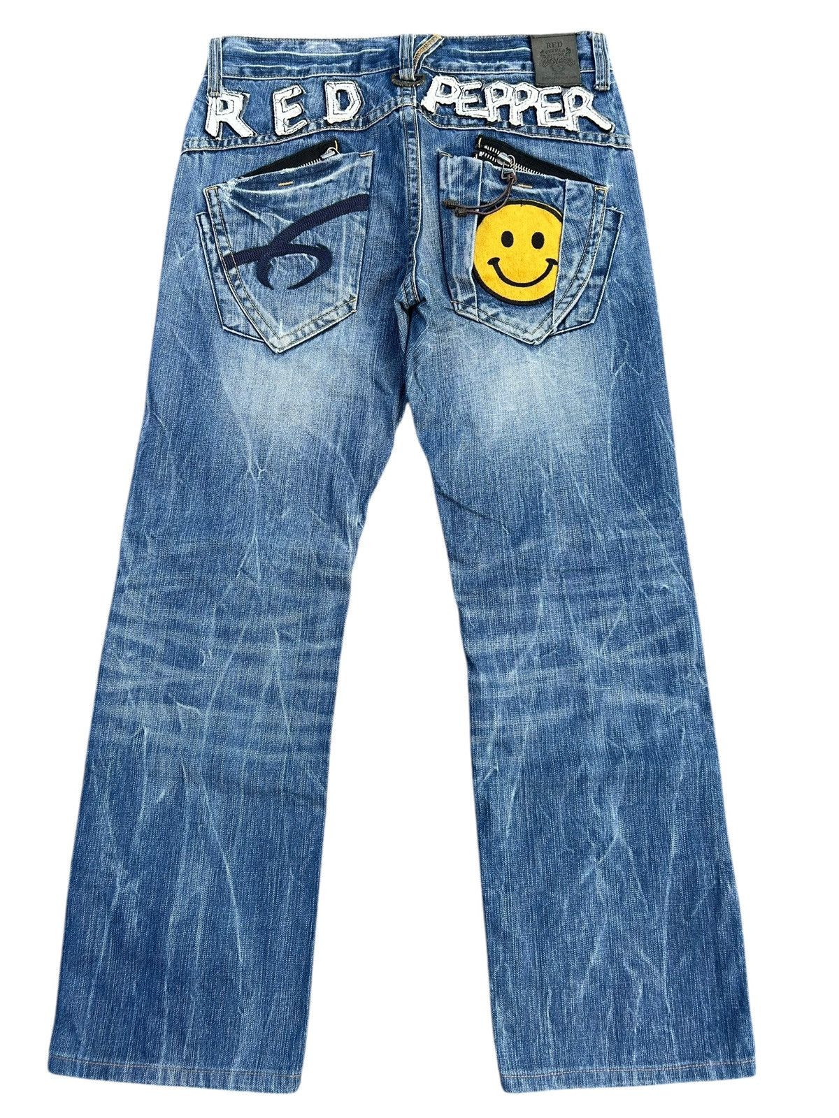 Kapital RED PEPPER JAPAN HIPPIES SMILE DISTRESSED DENIM JEANS Size US 34 / EU 50 - 4 Thumbnail