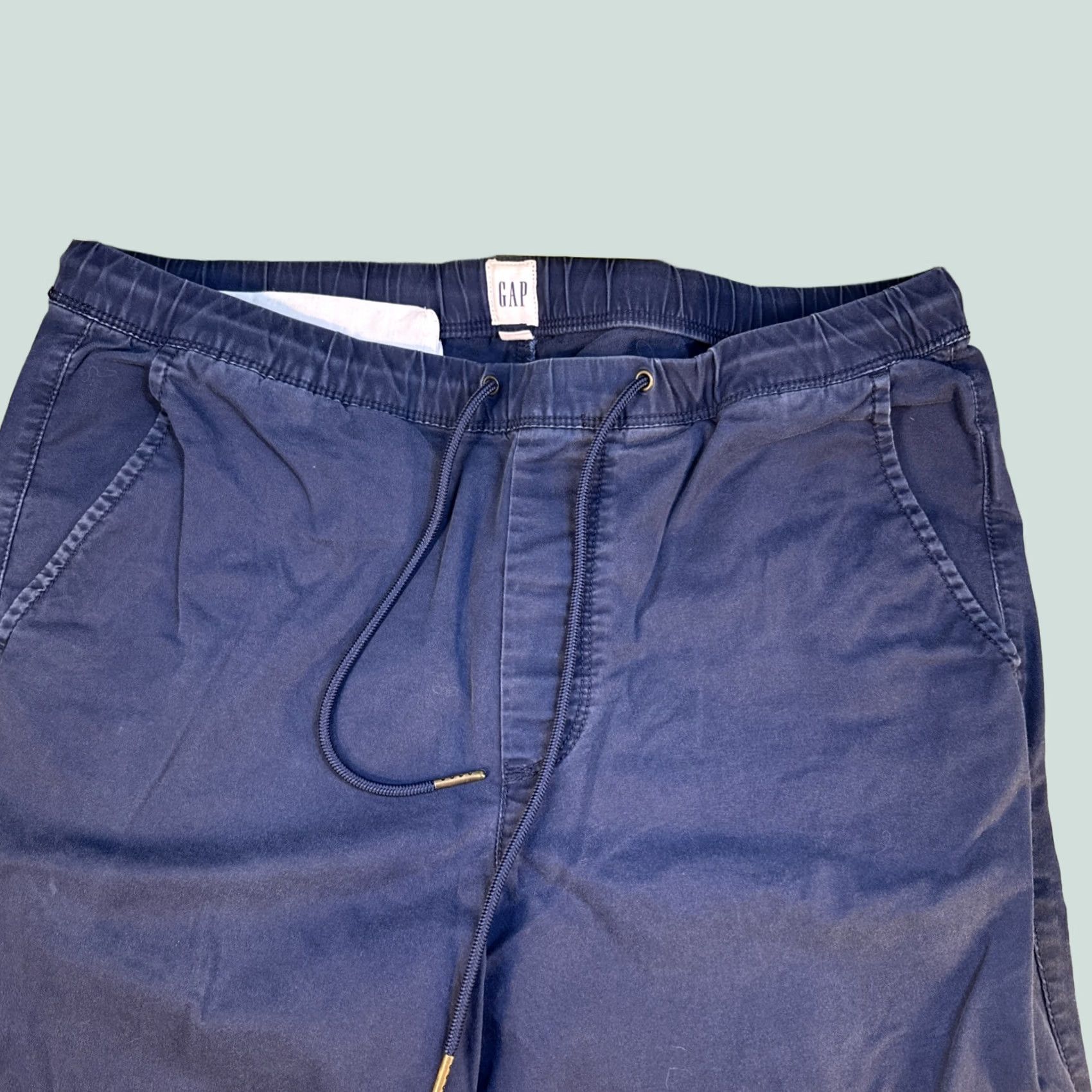 Gap Gap Mens Medium M Chino Drawstring Pants Blue Elastic Waist Straight Leg Casual 27Inseam M Machine Washable Pockets Size US 31 - 1 Thumbnail
