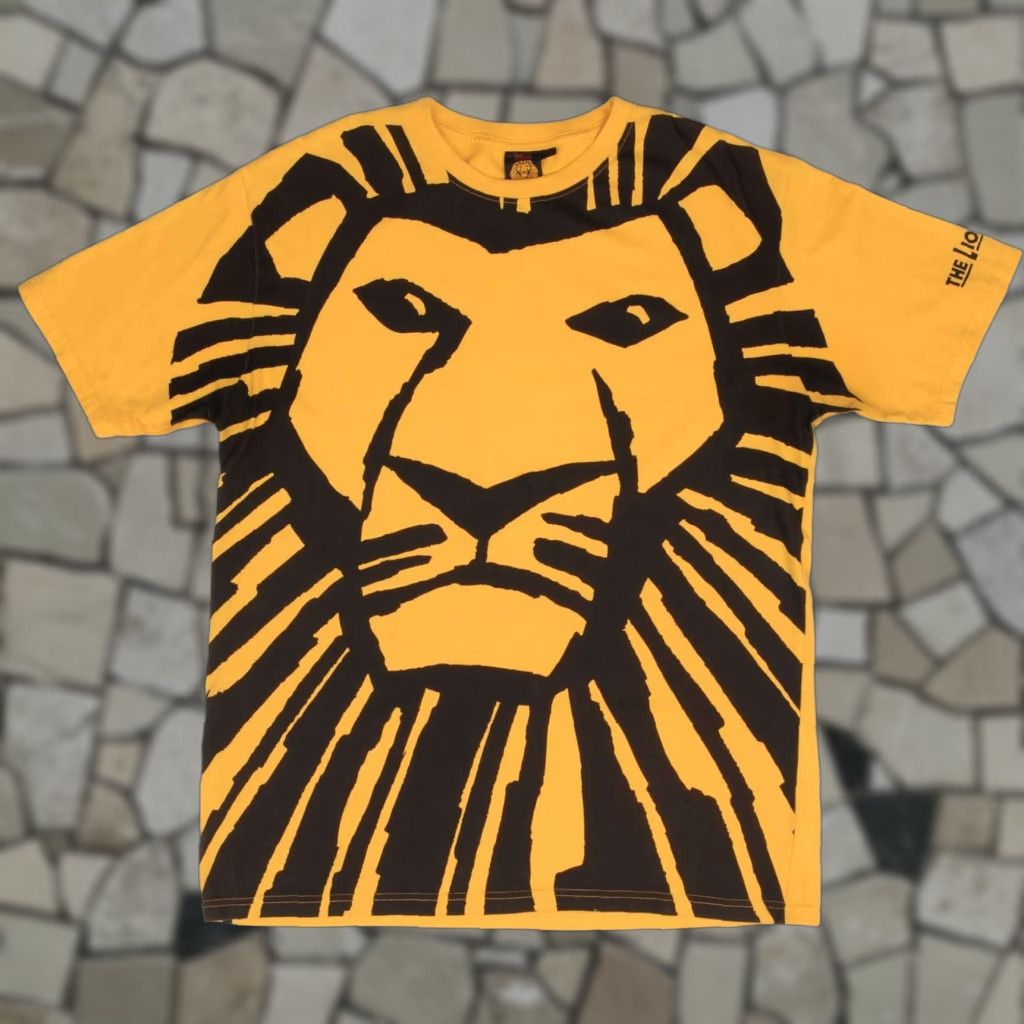 VINTAGE The Lion King All Over Print Tee Shirt 2000S Size Large Yellow 100% Cotton Unisex Graphic Tee Mens Womens Boys Girls