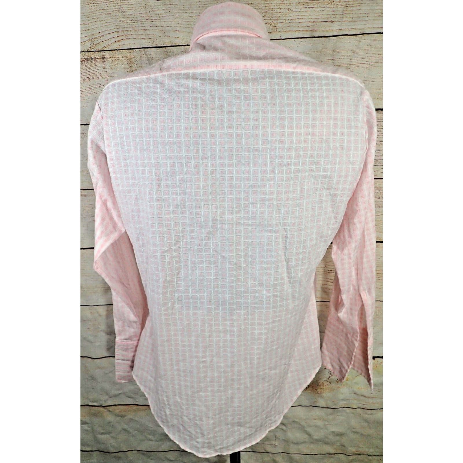 Sears VINTAGE SEARS Perma-Prest Pink White Geometric 70s Shirt Mens M French Cuff Size US M / EU 48-50 / 2 - 3 Thumbnail
