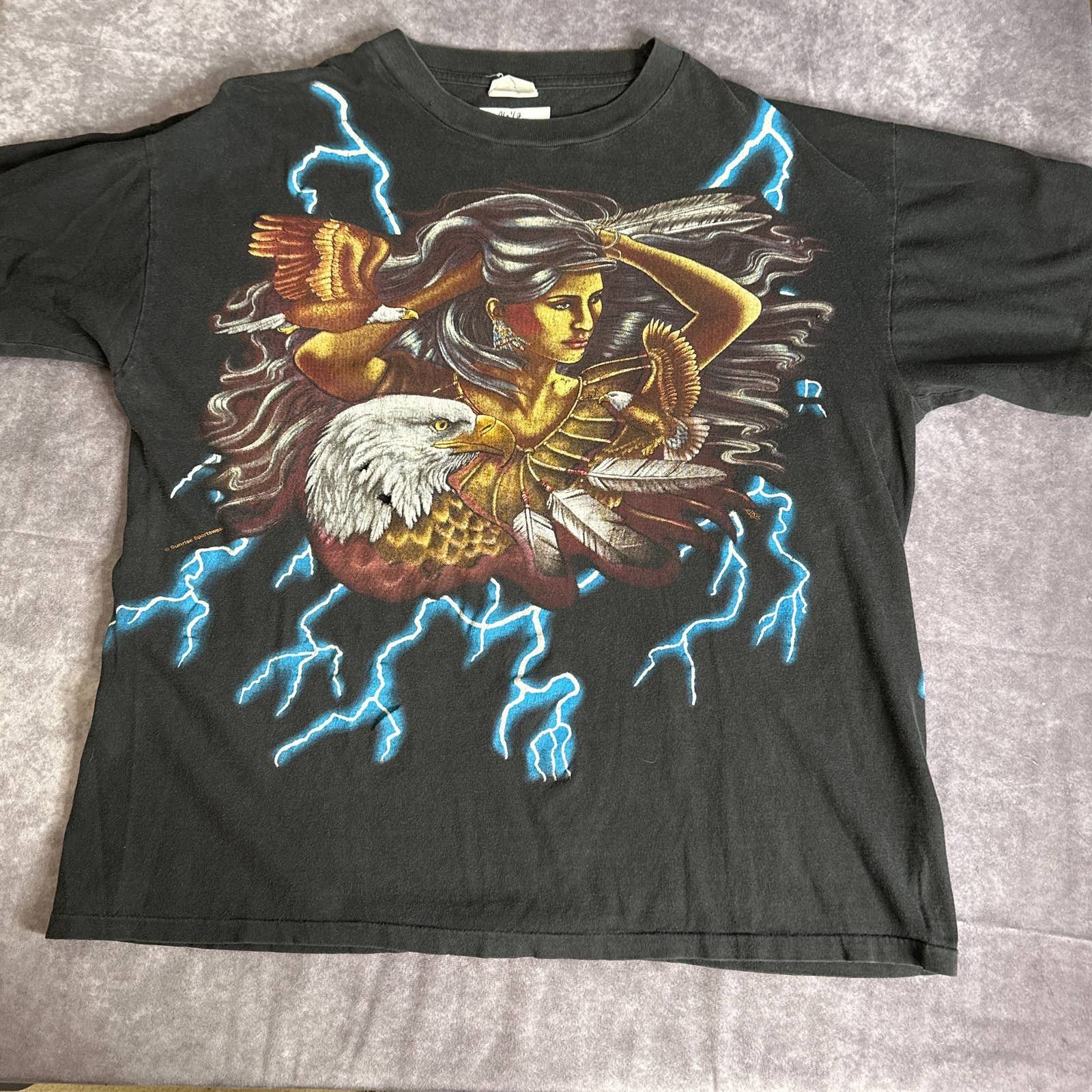 image of Caribbean Vintage American Thunder Native American Woman Eagle in Black, Men's (Size XL)