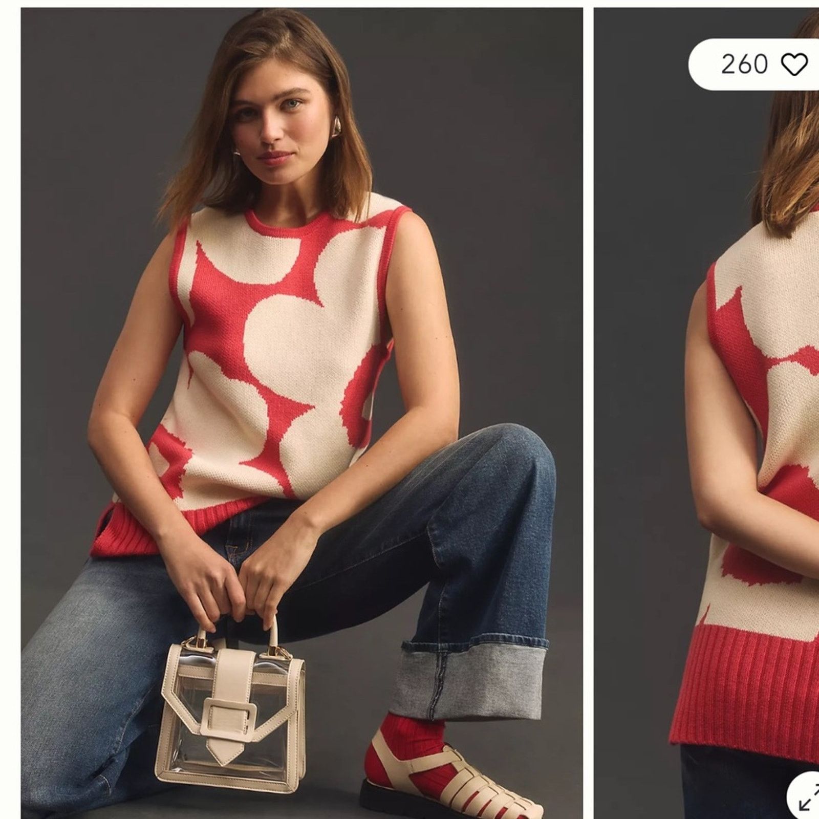 Marimekko Marimekko Tilma Unikko Knitted Wool Vest – White/Red Size XS Size XS / US 0-2 / IT 36-38 - 1 Thumbnail