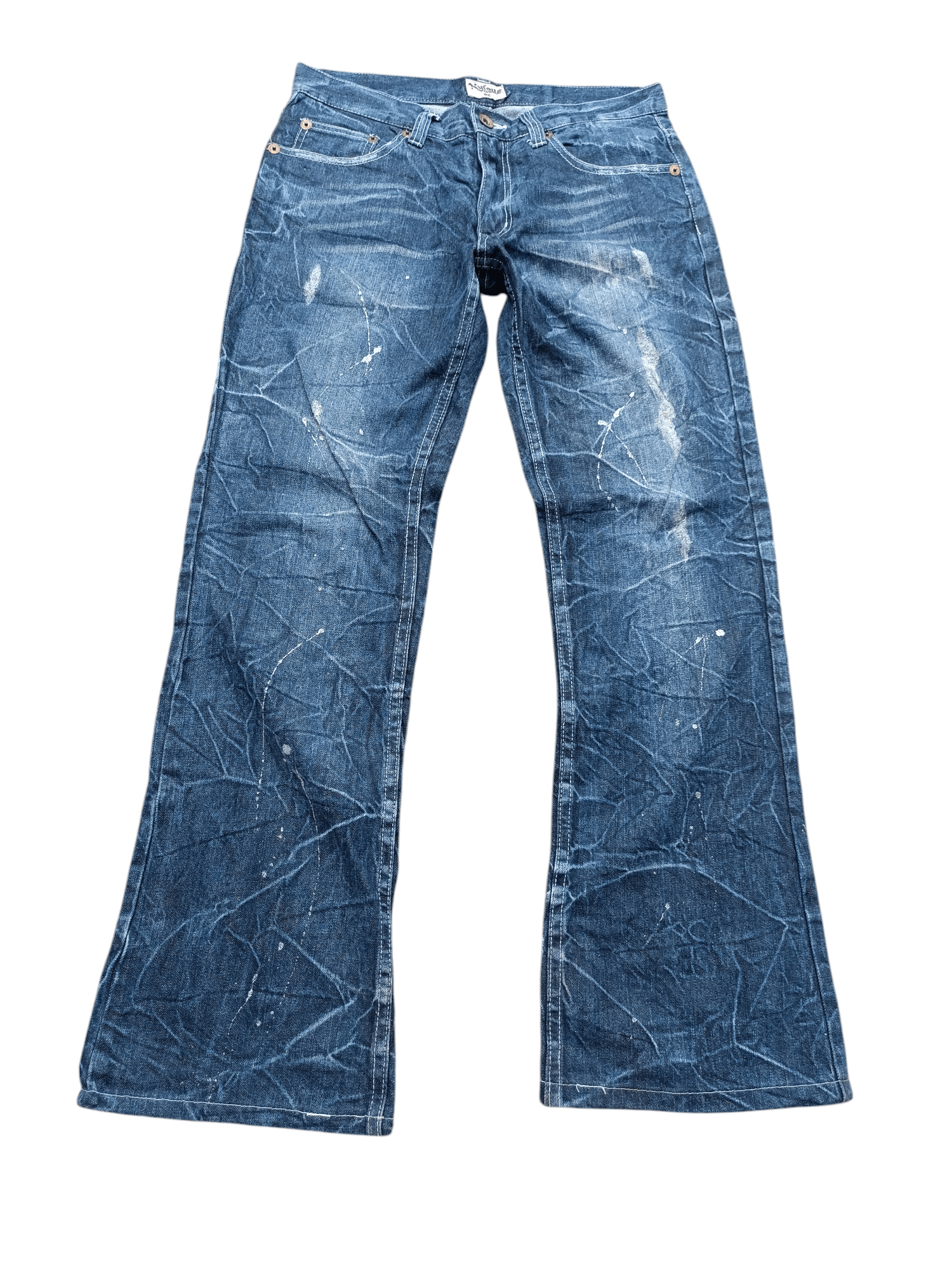 Japanese Brand × Le Grande Bleu (L.G.B.) × Tornado Mart RARE Flared Nylaus Whiskers Distressed Jeans Size US 31 - 11 Thumbnail