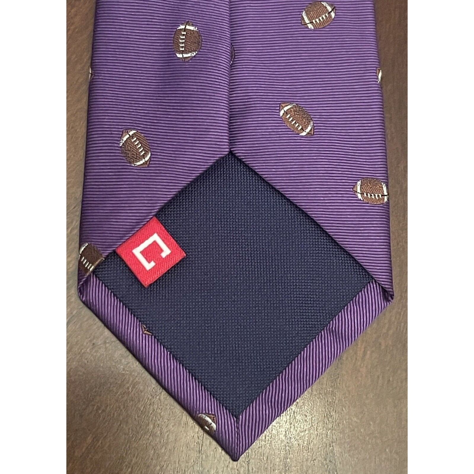 Chaps Chaps Purple Brown 100% Silk Made In China Football Print Size ONE SIZE - 2 Thumbnail