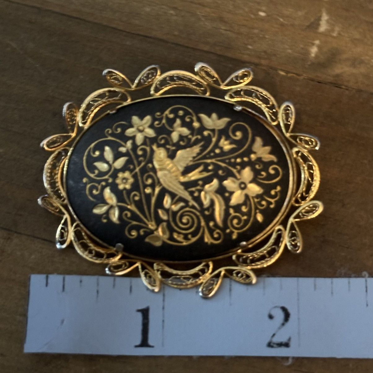 Vintage Vintage large oval Damascene bird brooch Size ONE SIZE - 3 Thumbnail