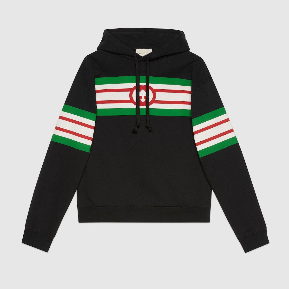 S Gucci GG Print Hoodie Black Green Red Web Stripe