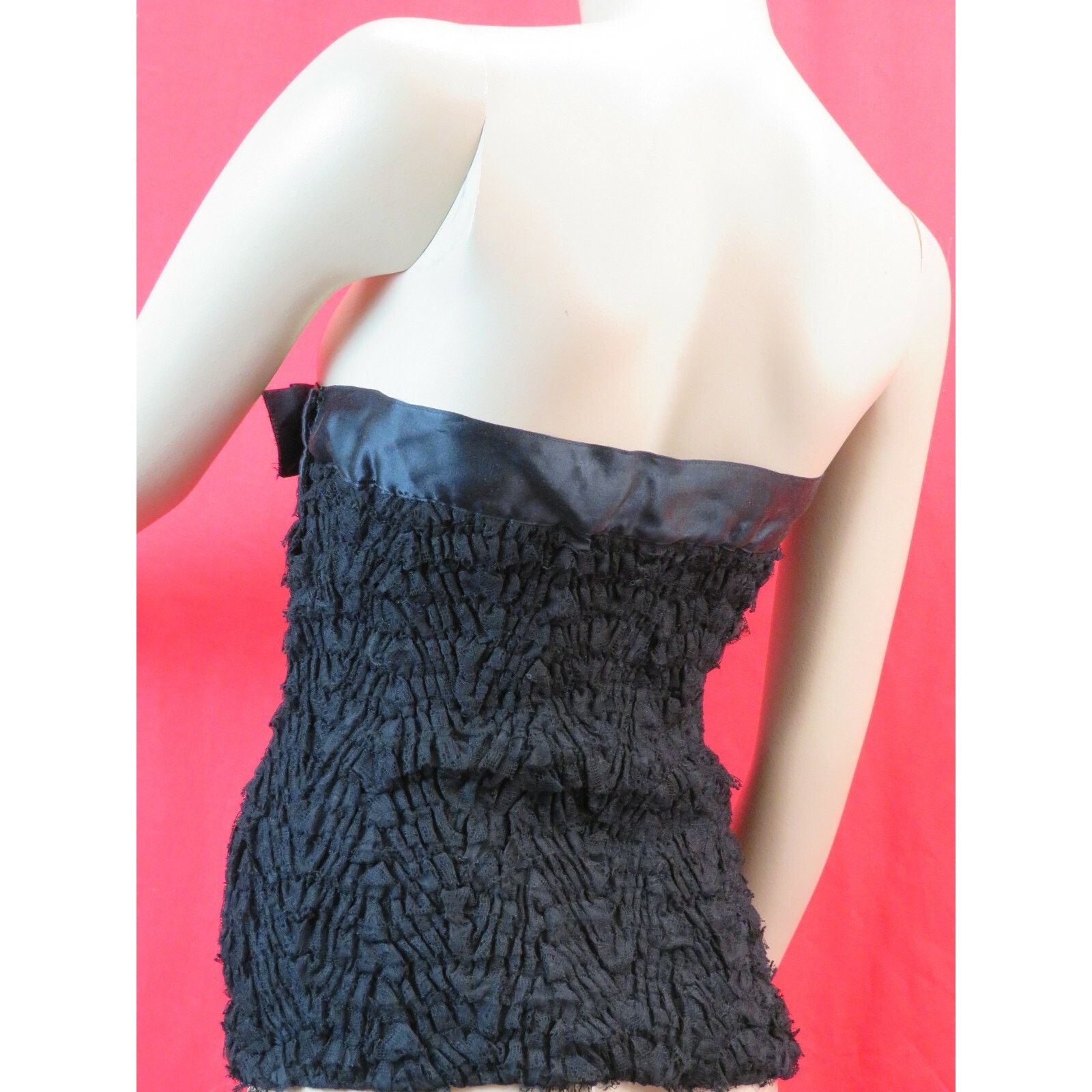 Prada PRADA P9376R BLACK SATIN LACE BOW SLEEVELESS DRESS TOP 40 IT Size S / US 4 / IT 40 - 4 Thumbnail