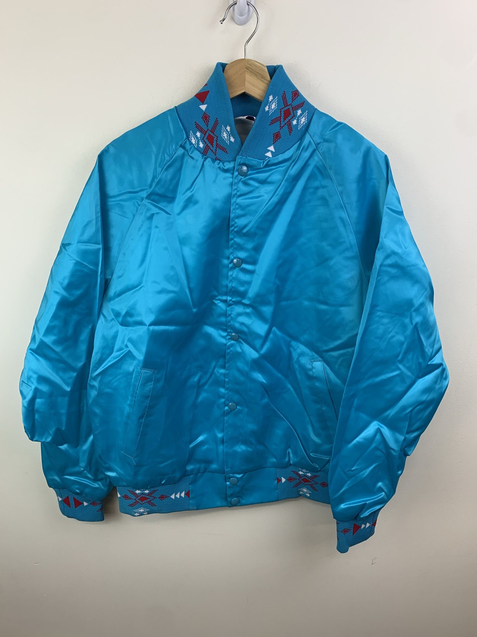 Vintage Vintage 1990s Western Aztec Blue Satin Snap Jacket Size L Size US L / EU 52-54 / 3 - 1 Thumbnail