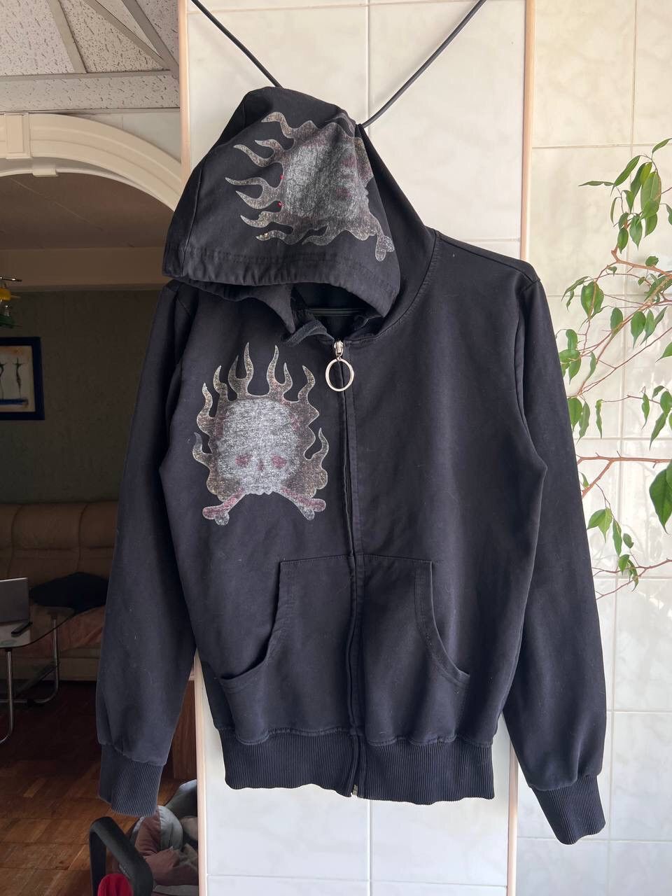Christian Audigier × Ed Hardy × Vintage Vintage Ed Hardy Zip Hoodie Womens Sweatshirt Skull Flame Size US M / EU 48-50 / 2 - 12 Thumbnail