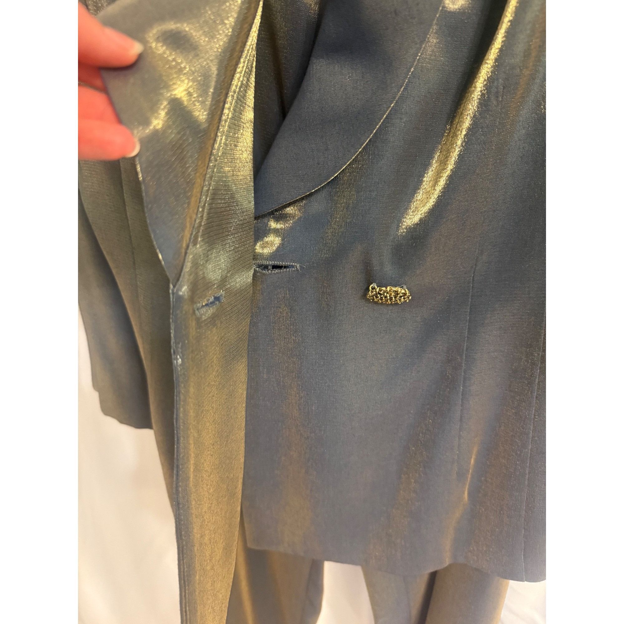 Other Vintage Cachet Womens Gold Blue Metallic Blazer & Pants Suit Size L / US 10 / IT 46 - 7 Thumbnail