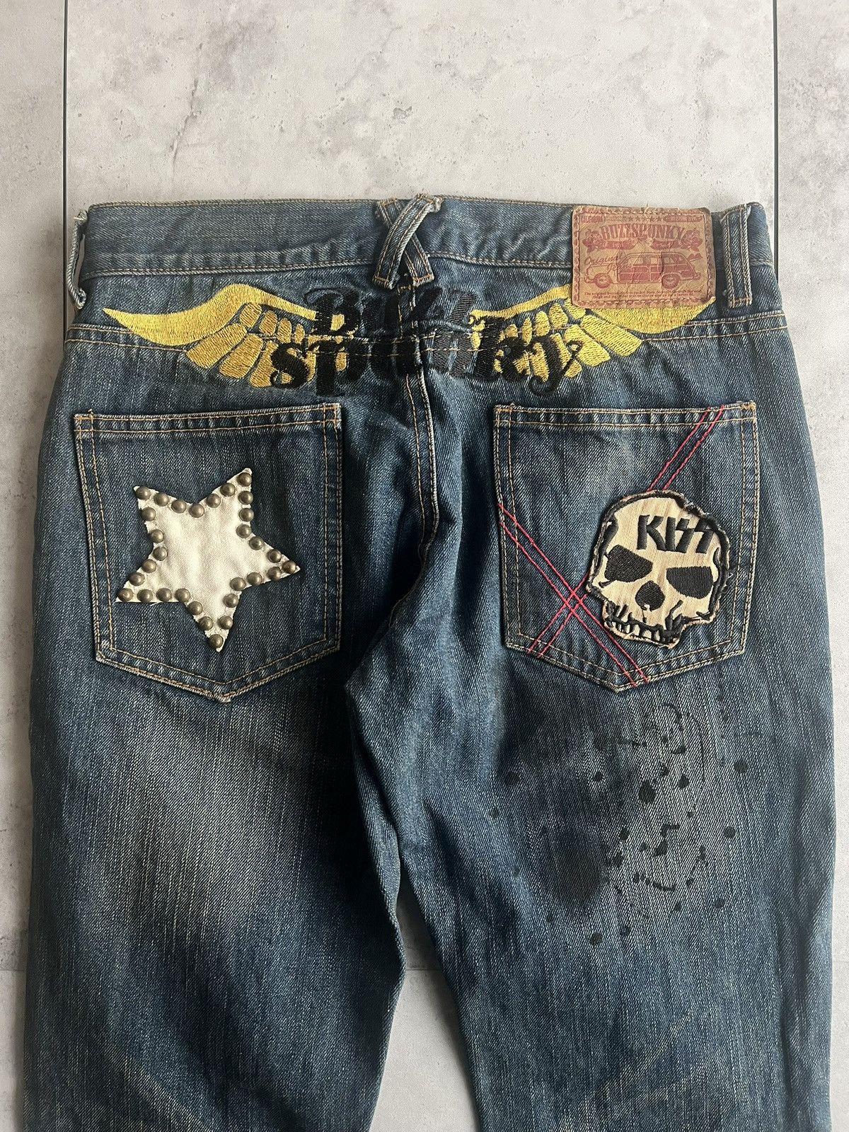 Japanese Brand Buzz Spunky “Kiss” Studded Mud Wash Jeans Size US 29 - 5 Thumbnail