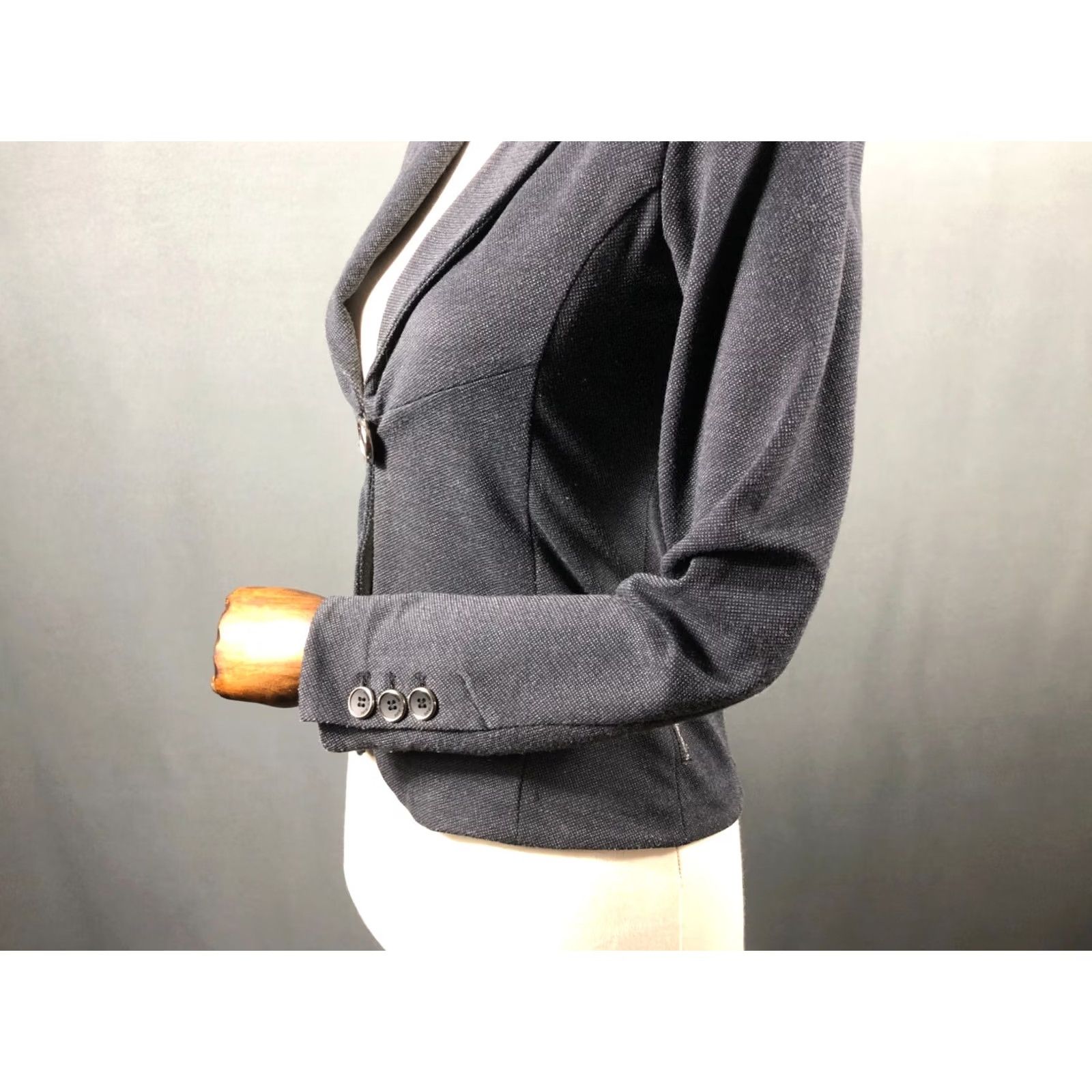 Vintage Armani Jeans Blazer Jacket Women M Gray Viscose Short Single-Breasted 3 Button Cuffs Solid Classic Coat Size 32" / US 10 / IT 46 - 6 Thumbnail