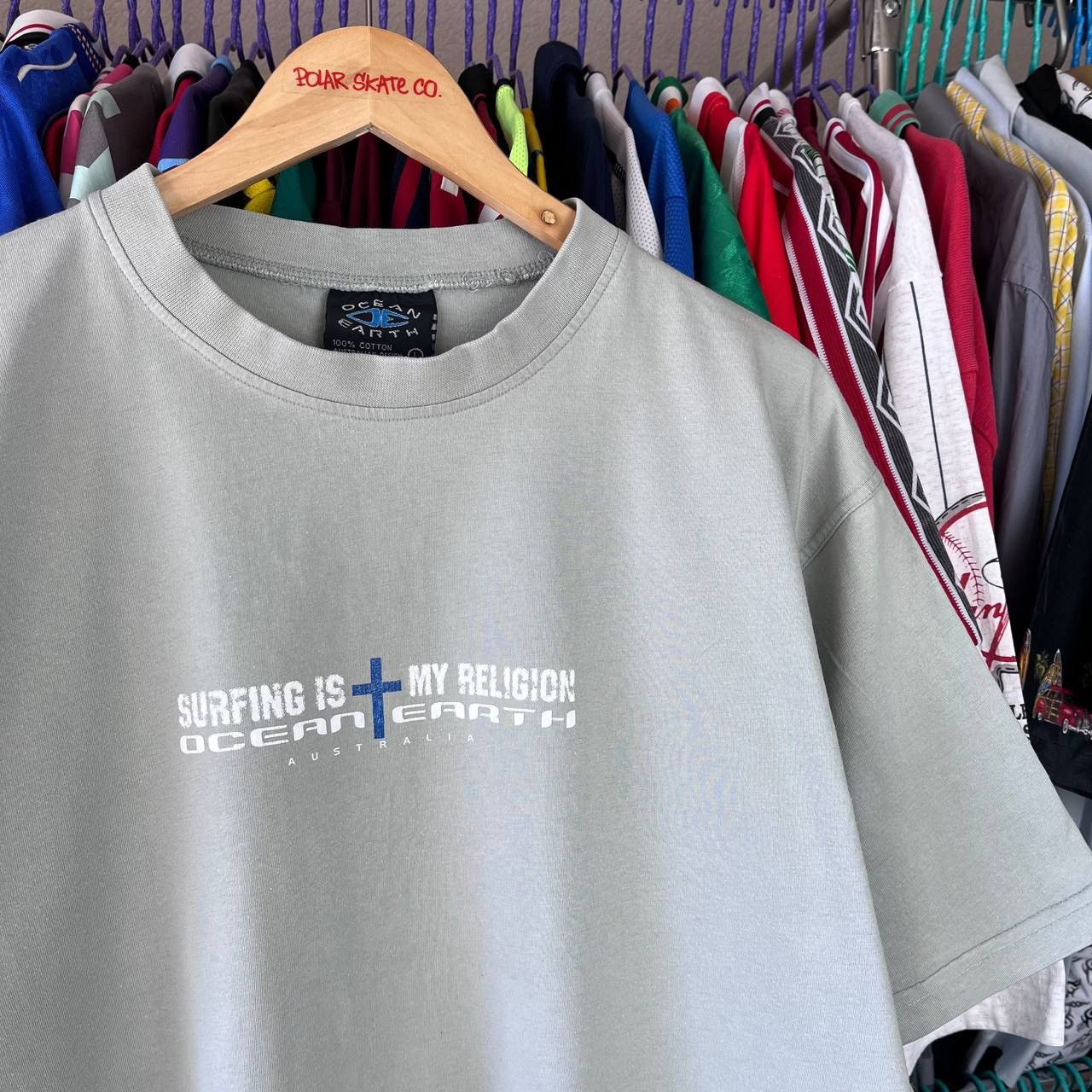 Sun Surf × Vintage Vintage 90s Ocean Earth `Surfing is my religion` T Shirt Size US L / EU 52-54 / 3 - 1 Thumbnail