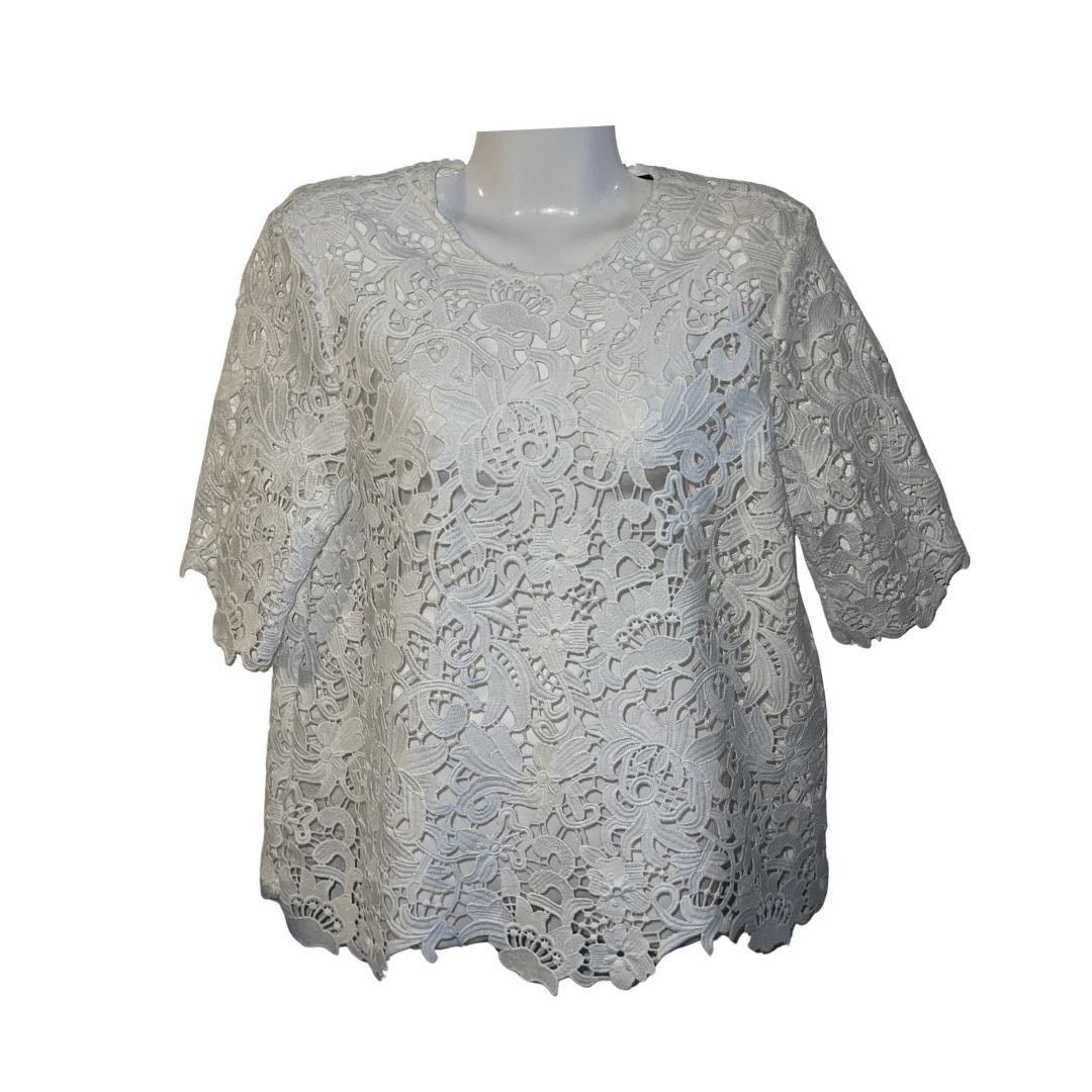 Zara White Floral Lace Crochet Short Sleeve Blouse Boho Romantic Size XS / US 0-2 / IT 36-38 - 1 Thumbnail
