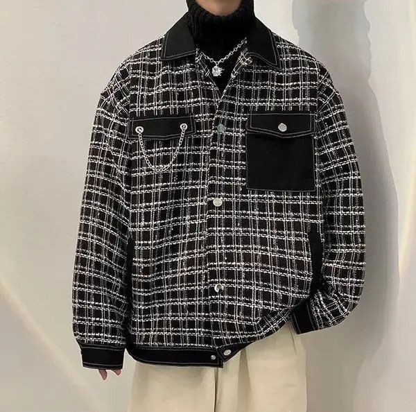 Japanese Brand Kokubu x Asou Black colorblock tweed jacket with chain Size US M / EU 48-50 / 2 - 3 Thumbnail