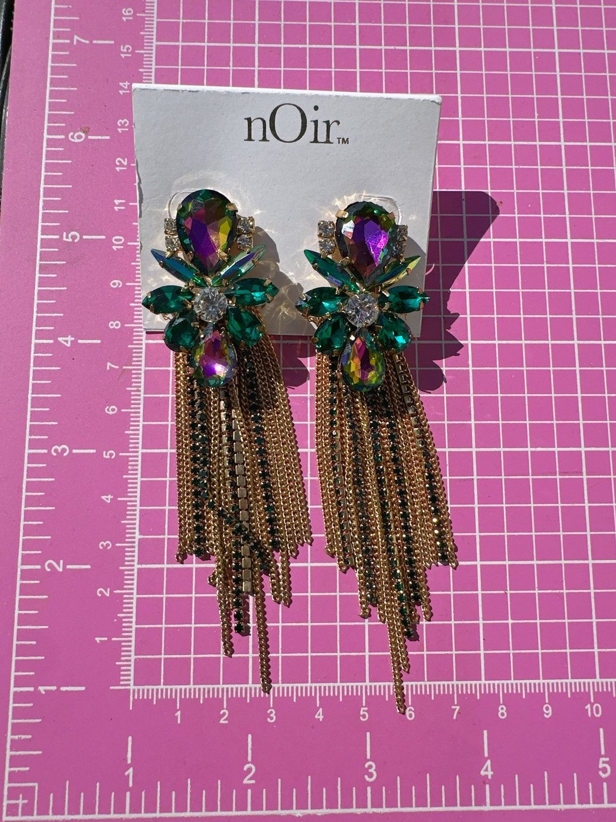 Designer Noir earrings green crystals multi color reflective diamonds Size ONE SIZE - 4 Thumbnail