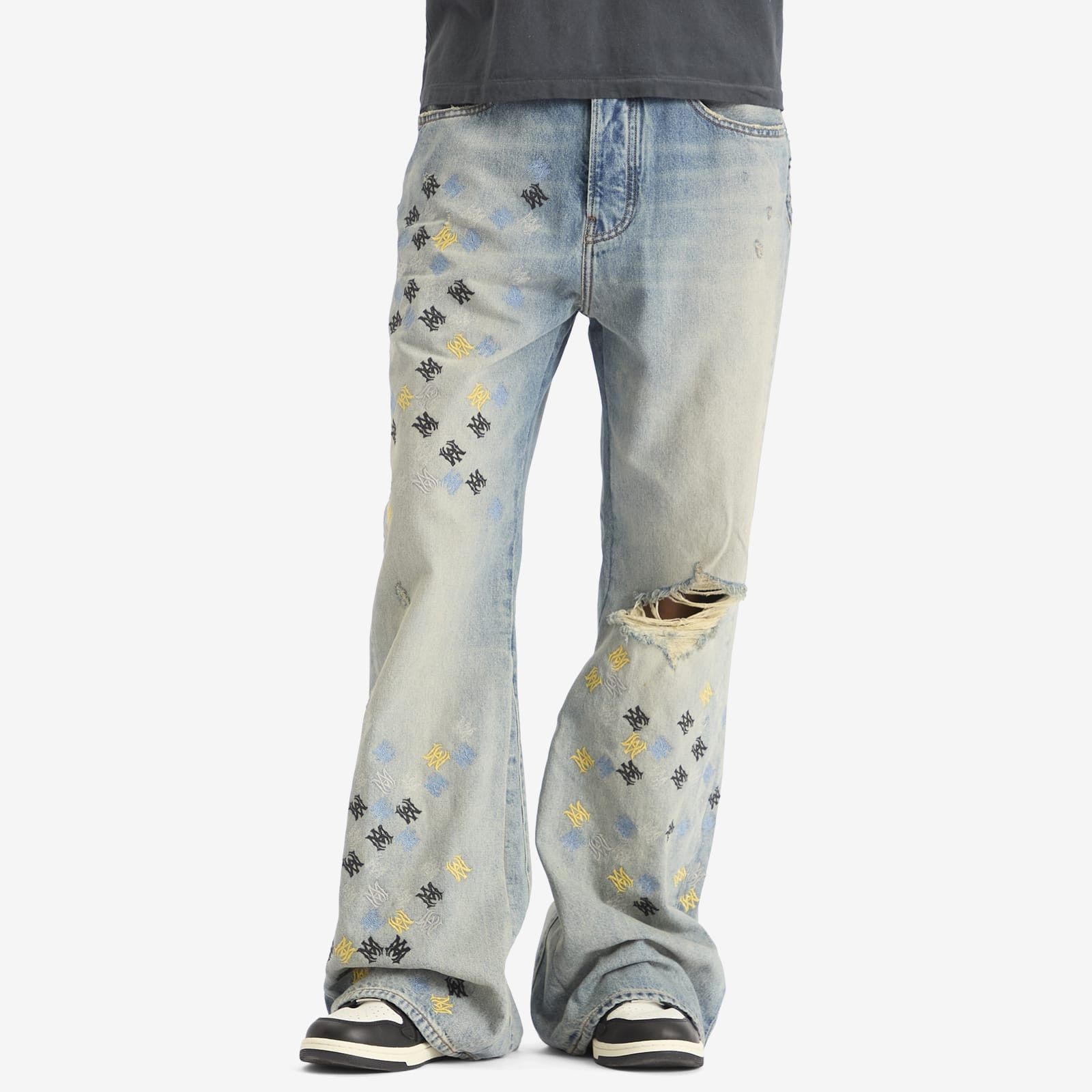 Amiri o1mle0326 MA Quad Embroidered Flare Jeans in Blue Size US 34 / EU 50 - 2 Thumbnail