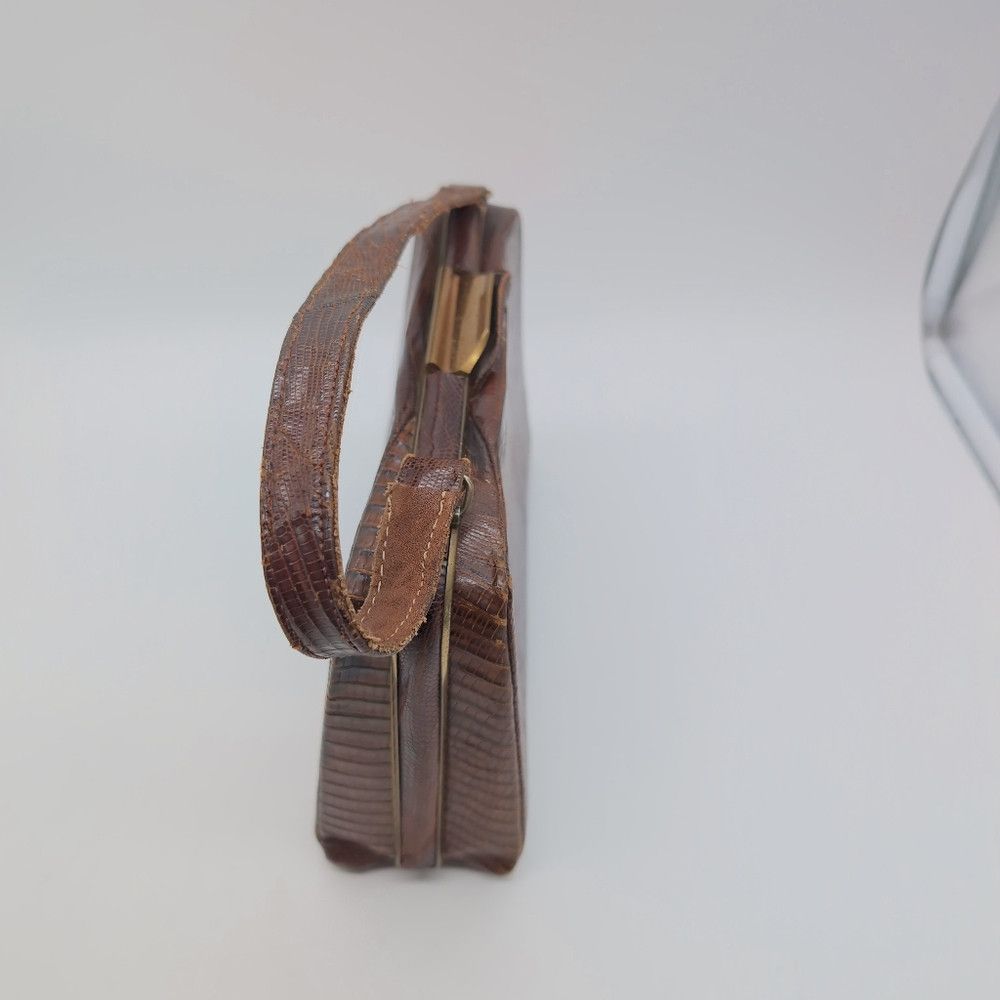 Vintage Deitsch Brown Lizard Reptile Leather Handbag 1950s Vintage Size ONE SIZE - 7 Thumbnail