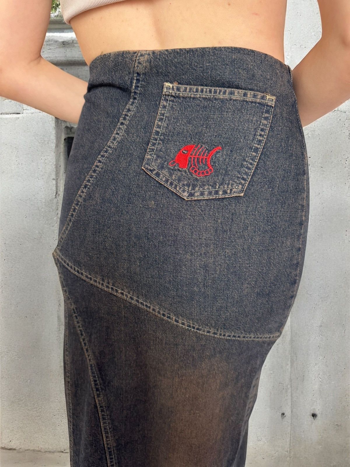 Hysteric Glamour × Japanese Brand × Vintage Amazing Y2K Vintage 2000’s Faded Asymmetric Denim Maxi Skirt Size 27" / US 4 / IT 40 - 4 Thumbnail