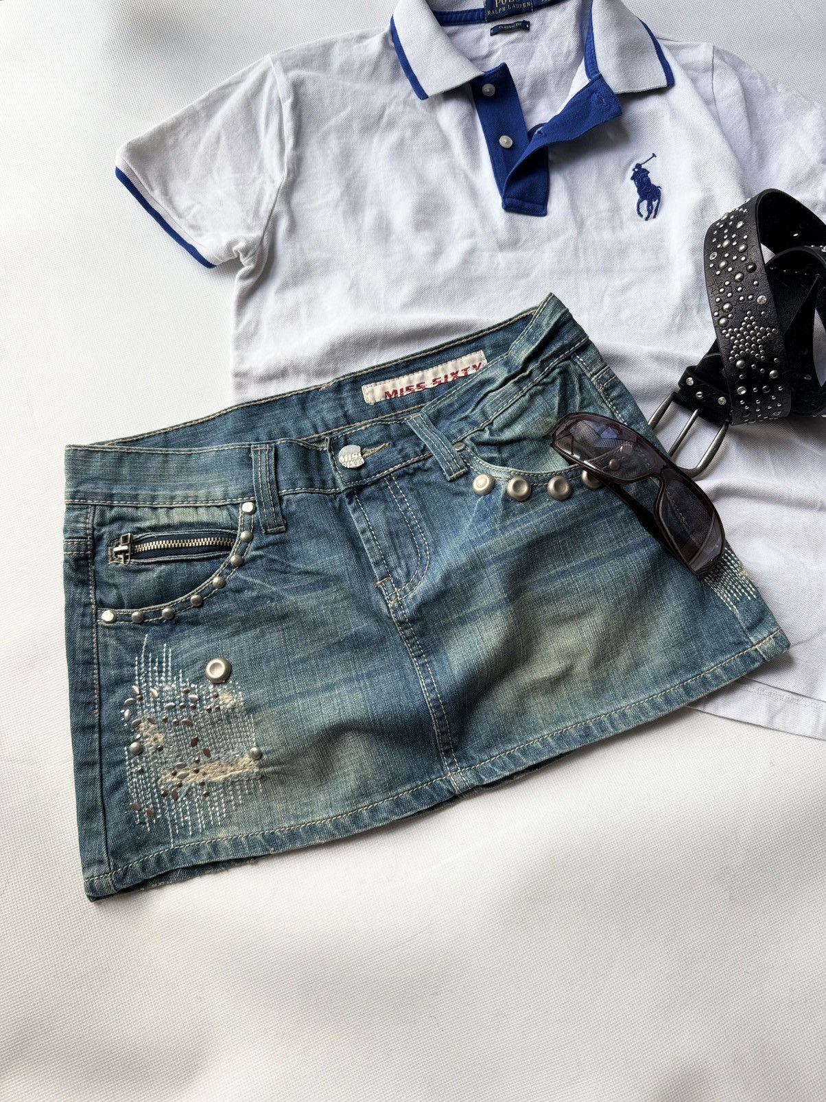 Miss Sixty × Vintage VINTAGE MISS SIXTY 2000s Distressed MINI SKIRT Miss Me Style Size 30" / US 8 / IT 44 - 1 Thumbnail
