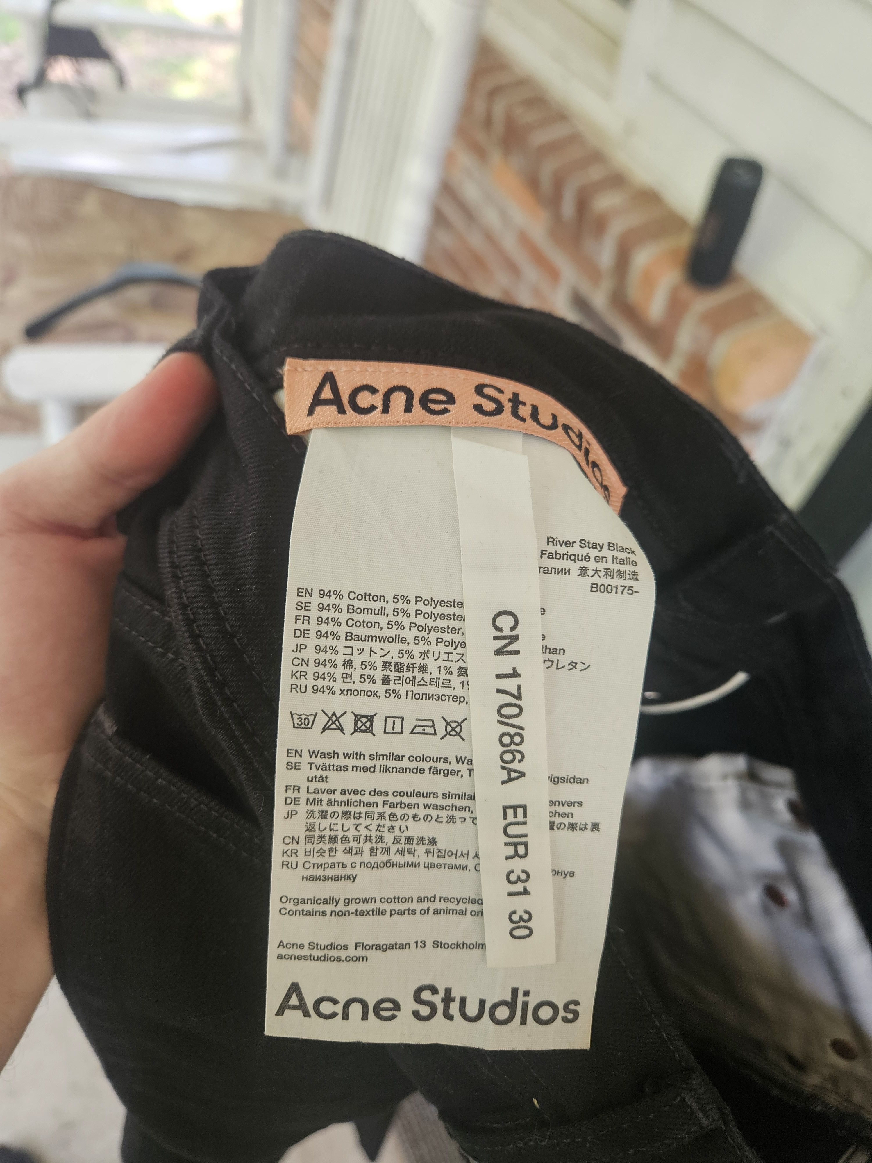 Acne Studios River Stay Black Leather Back Patch Denim Jeans Size US 31 - 9 Thumbnail