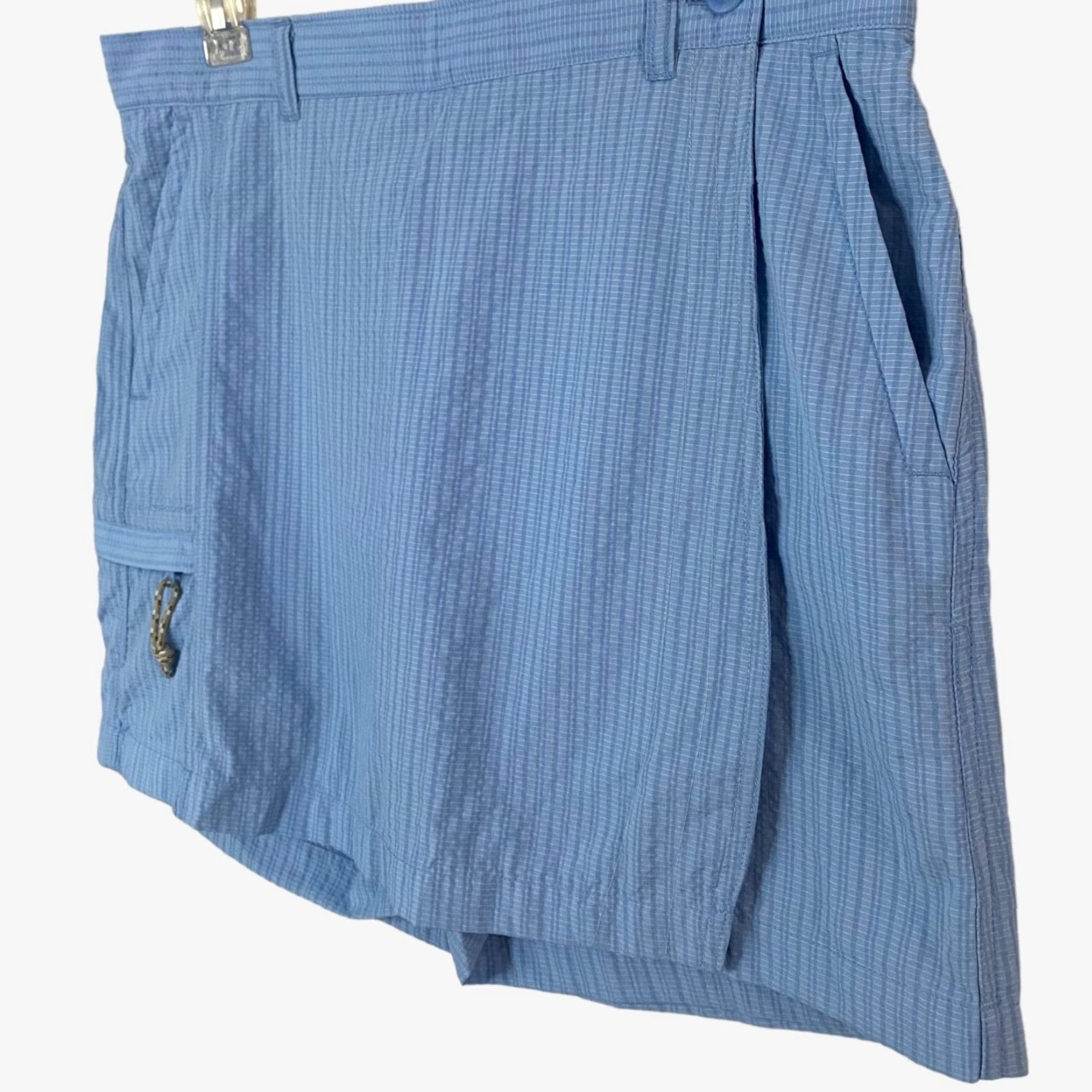 Vintage Columbia PFG Active Cargo Skort Women's Medium Blue Seersucker Nylon Comfort Fit Size ONE SIZE - 2 Thumbnail