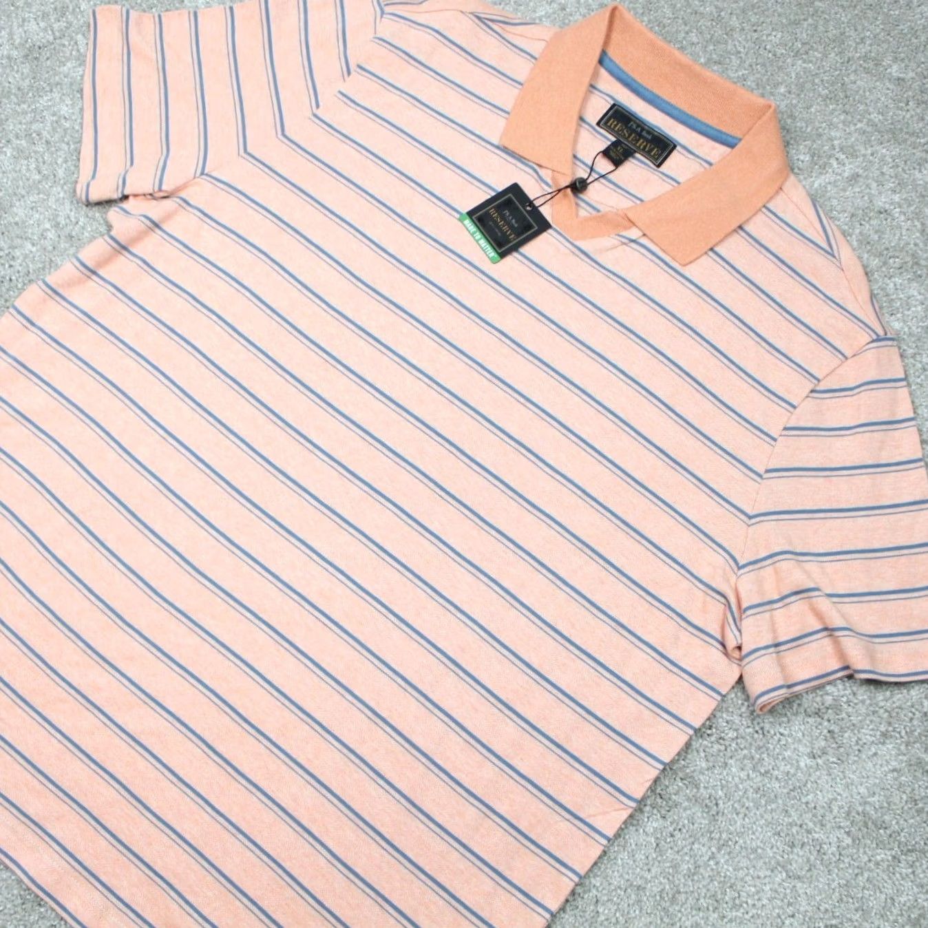 Jos. A. Bank Jos. A. Bank Polo Shirt NWT Men XL Orange/Gray Striped 100% Cotton Pullover Short Sleeve Button Logo Casual, Driving, Golf, Walking Mens Size US XL / EU 56 / 4 - 3 Thumbnail