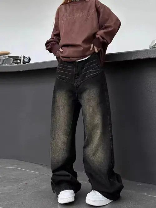 Japanese Brand VIBE Retro washed distressed straight wide leg baggy jeans Size US 34 / EU 50 - 6 Thumbnail