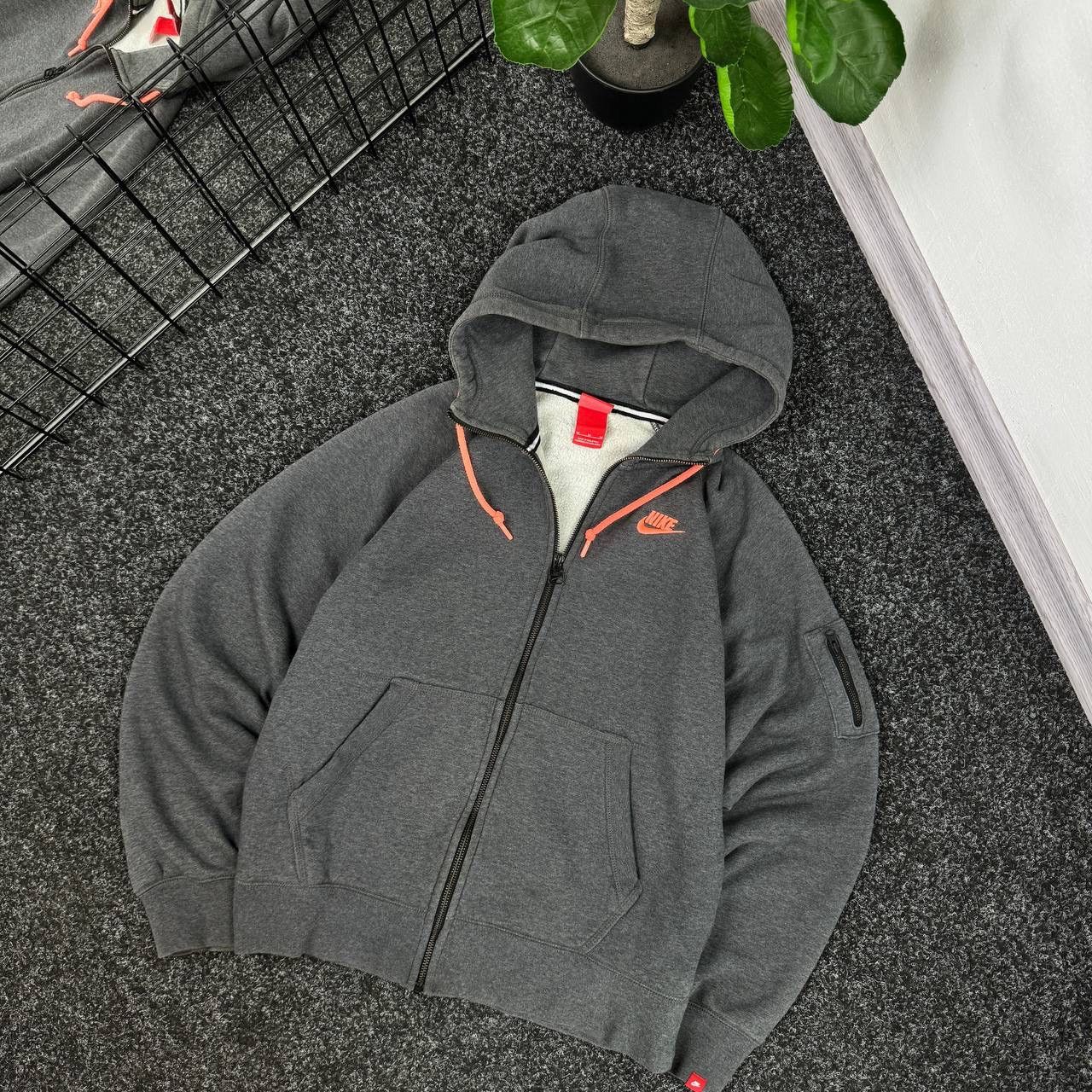 トップス 00s old nike zip up hoodie gray orange Nike × Vintage Nike Vintage 00s Zip Hoodie Distressed Washed Style