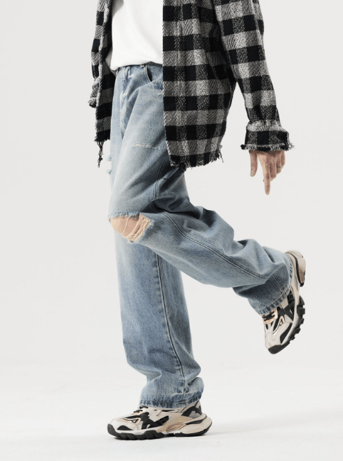 Japanese Brand × Jean Retro washed distressed straight-leg all-match ripped jeans Size US 32 / EU 48 - 3 Thumbnail