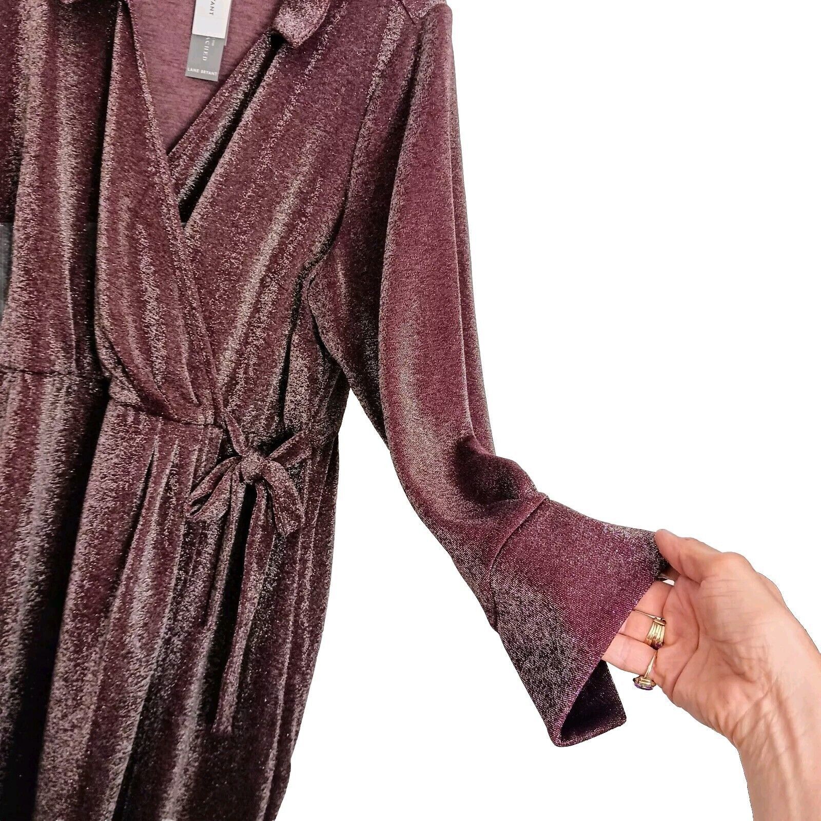 Other Lane Bryant Lurex Faux-Wrap Dress Plus 22 Cranberry Sparkle Size 3XL / US 20-22 - 10 Thumbnail
