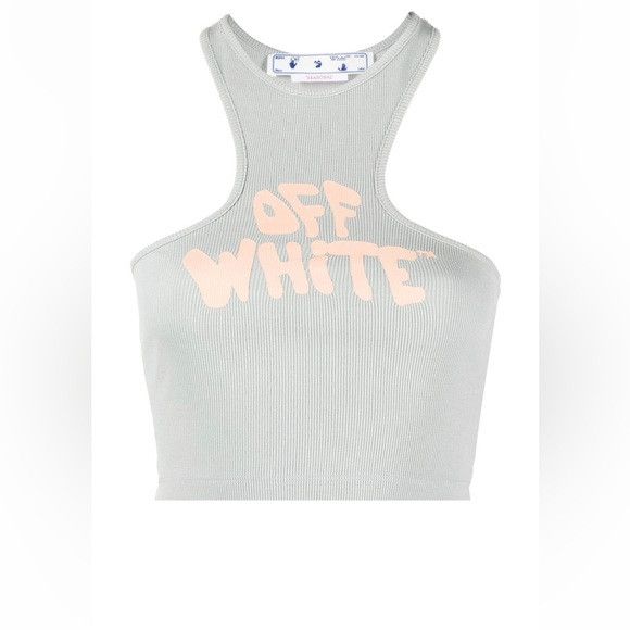 Off-White o1mle0425 70s Type Logo Rib Rowing Crop Tank Top in Grey Size L / US 10 / IT 46 - 1 Thumbnail