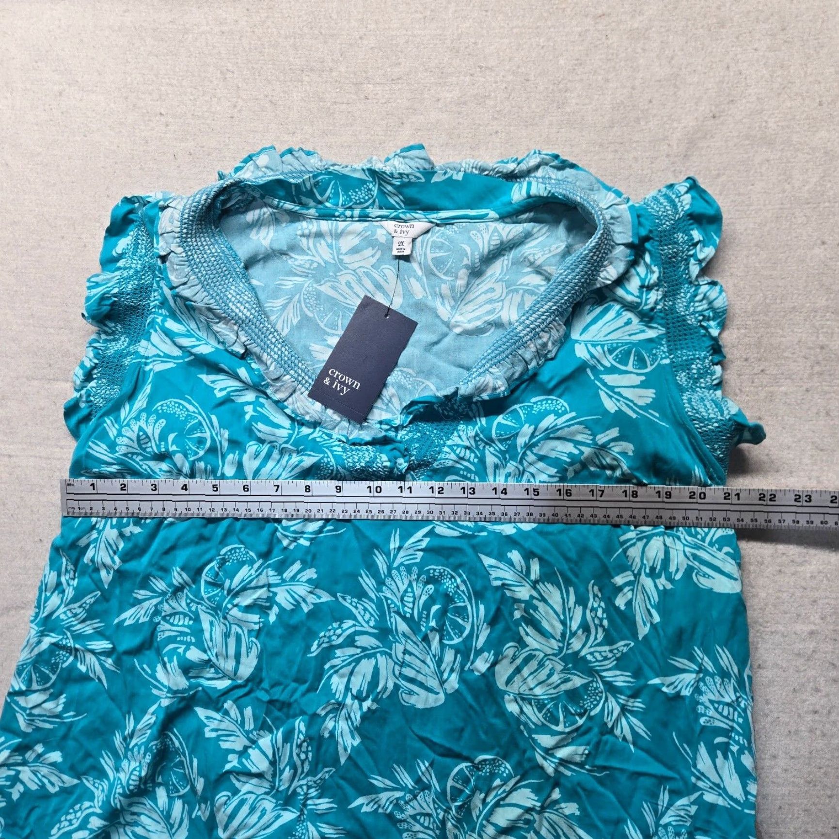 Vintage CROWN & IVY Floral Print Blue Sleeveless Shoulder Shirt Adult Women Plus Size 2X Size XXL / US 16-18 / IT 52-54 - 4 Thumbnail